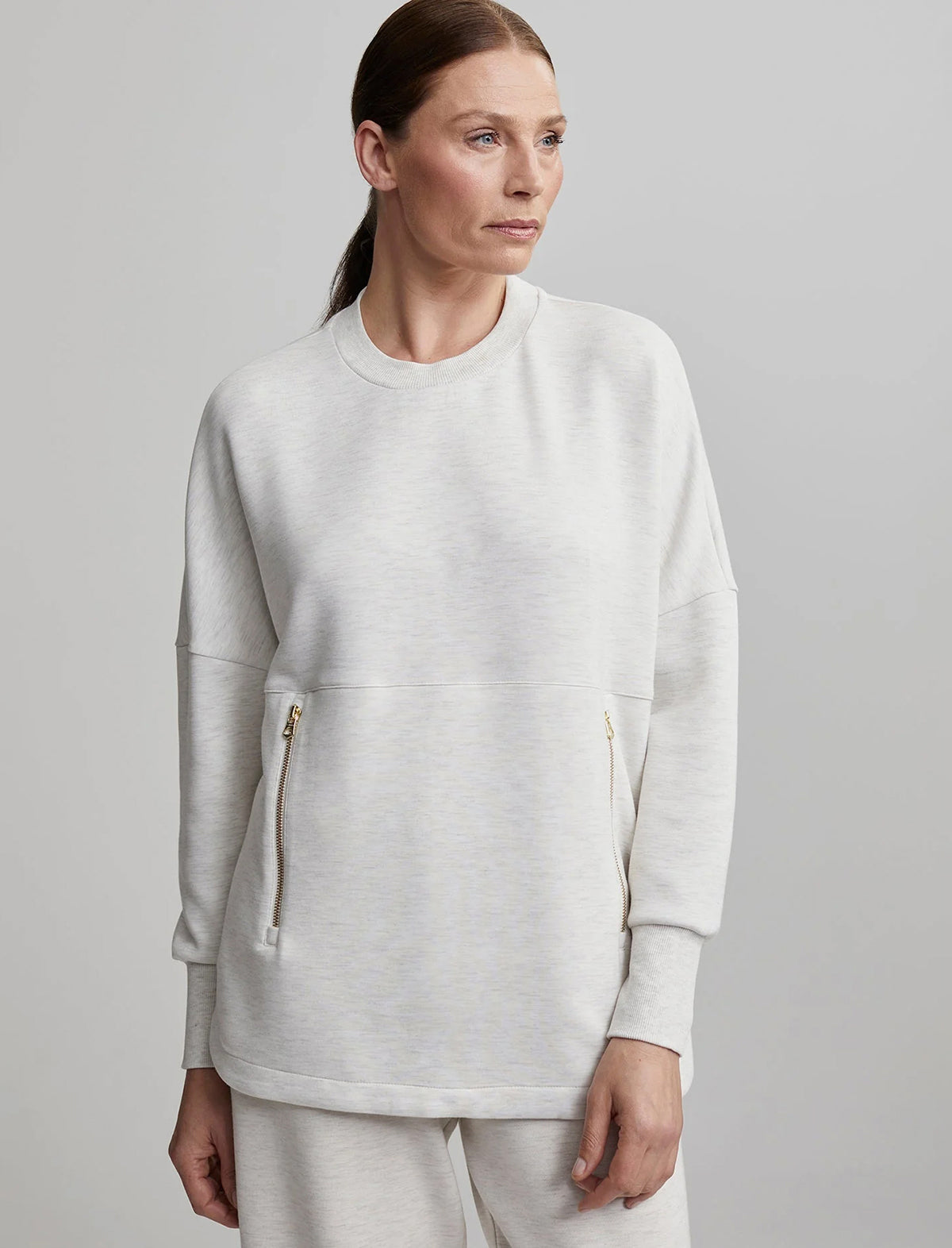 VARLEY DoubleSoft™️ Paige Longline Sweat In Ivory Marl