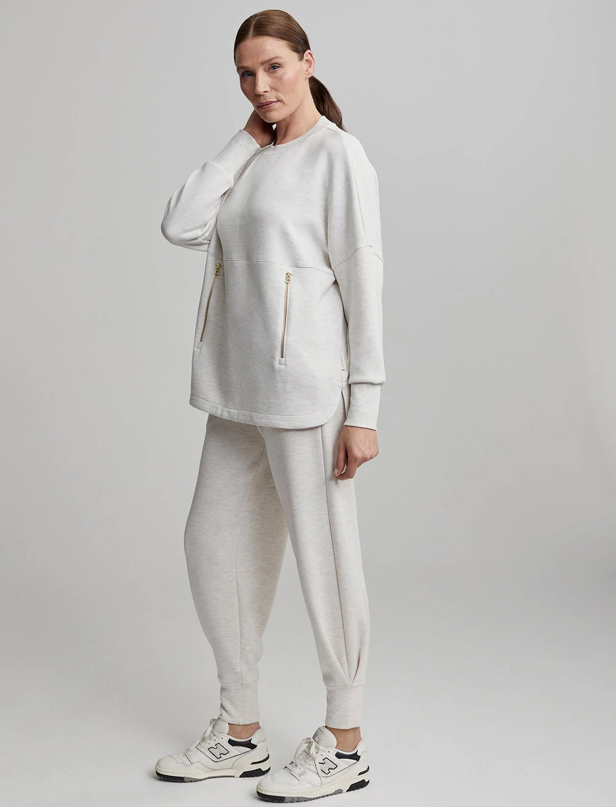 VARLEY DoubleSoft™️ Paige Longline Sweat In Ivory Marl