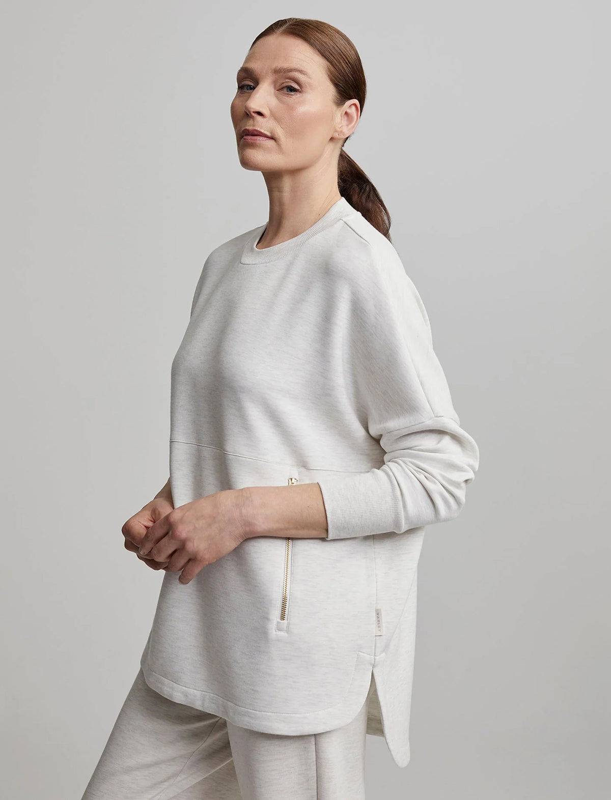 VARLEY DoubleSoft™️ Paige Longline Sweat In Ivory Marl