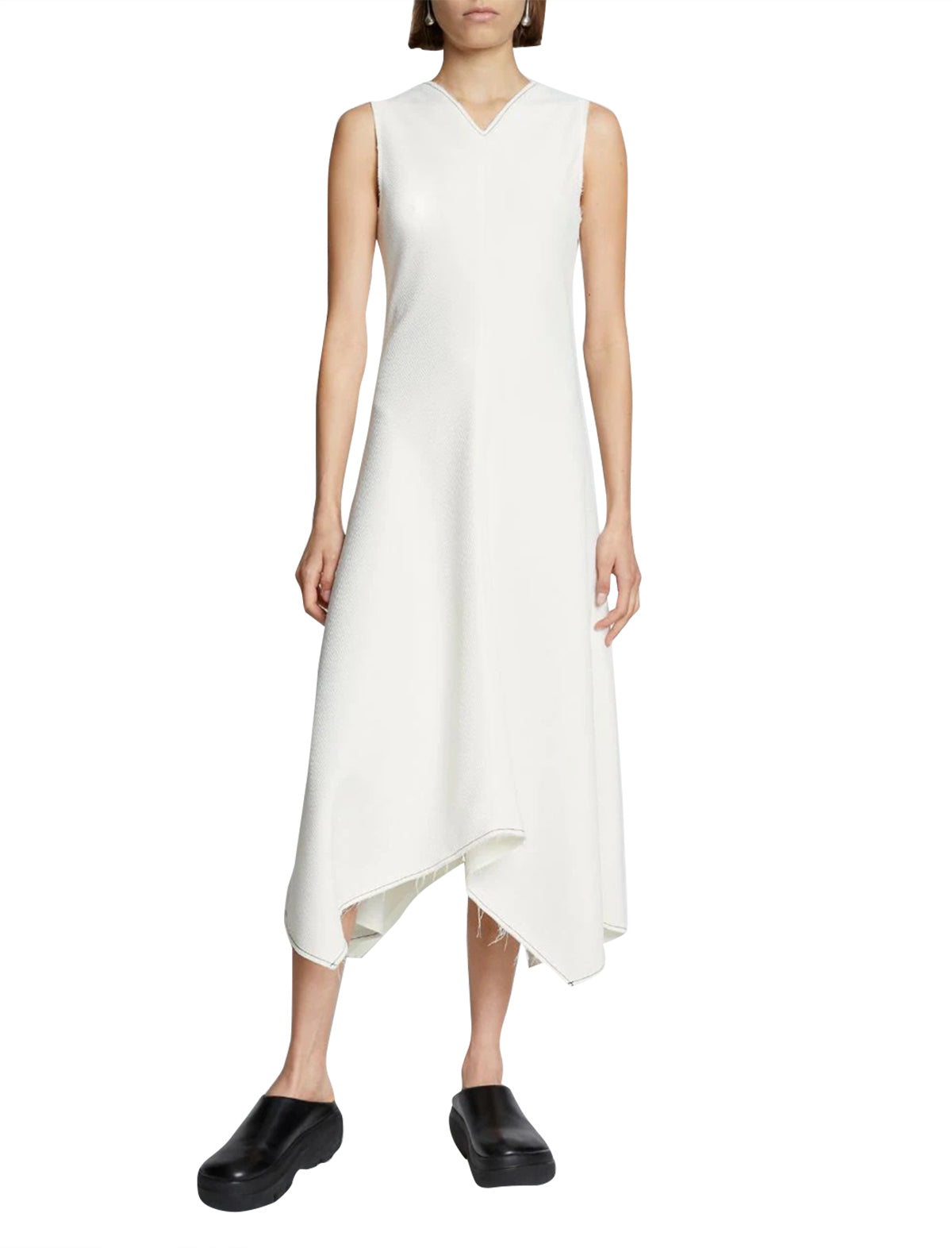 PROENZA SCHOULER WHITE LABEL Ribbed Asymmetric Hem Dress In Off White