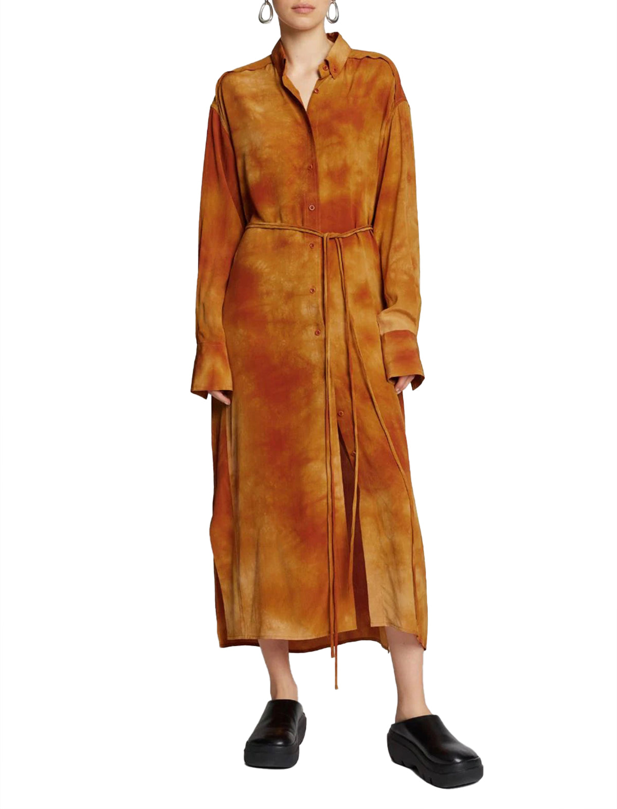 PROENZA SCHOULER WHITE LABEL Tie Dye Silk Shirt Dress in Sienna