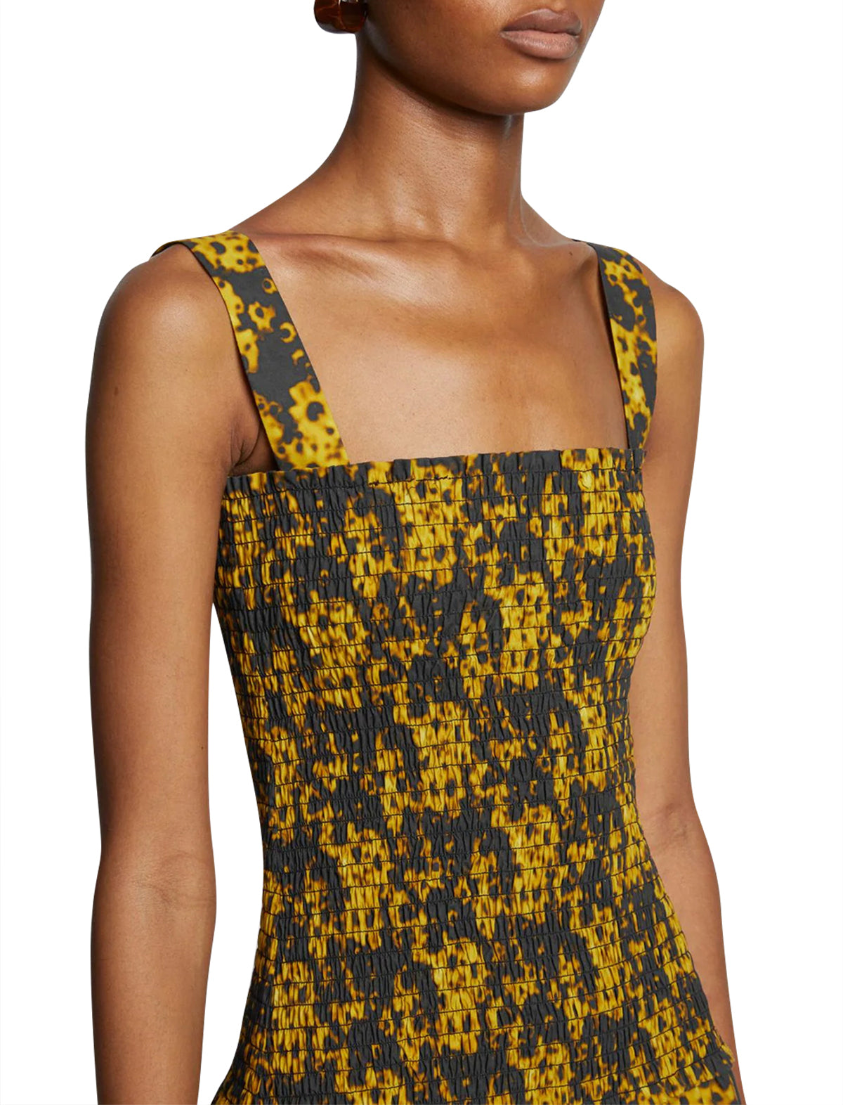 PROENZA SCHOULER WHITE LABEL Sunflower Poplin Smocked Dress in Goldenrod/Black