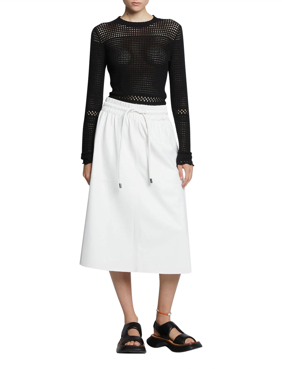 PROENZA SCHOULER WHITE LABEL Silk Cotton Pointelle Top in Black