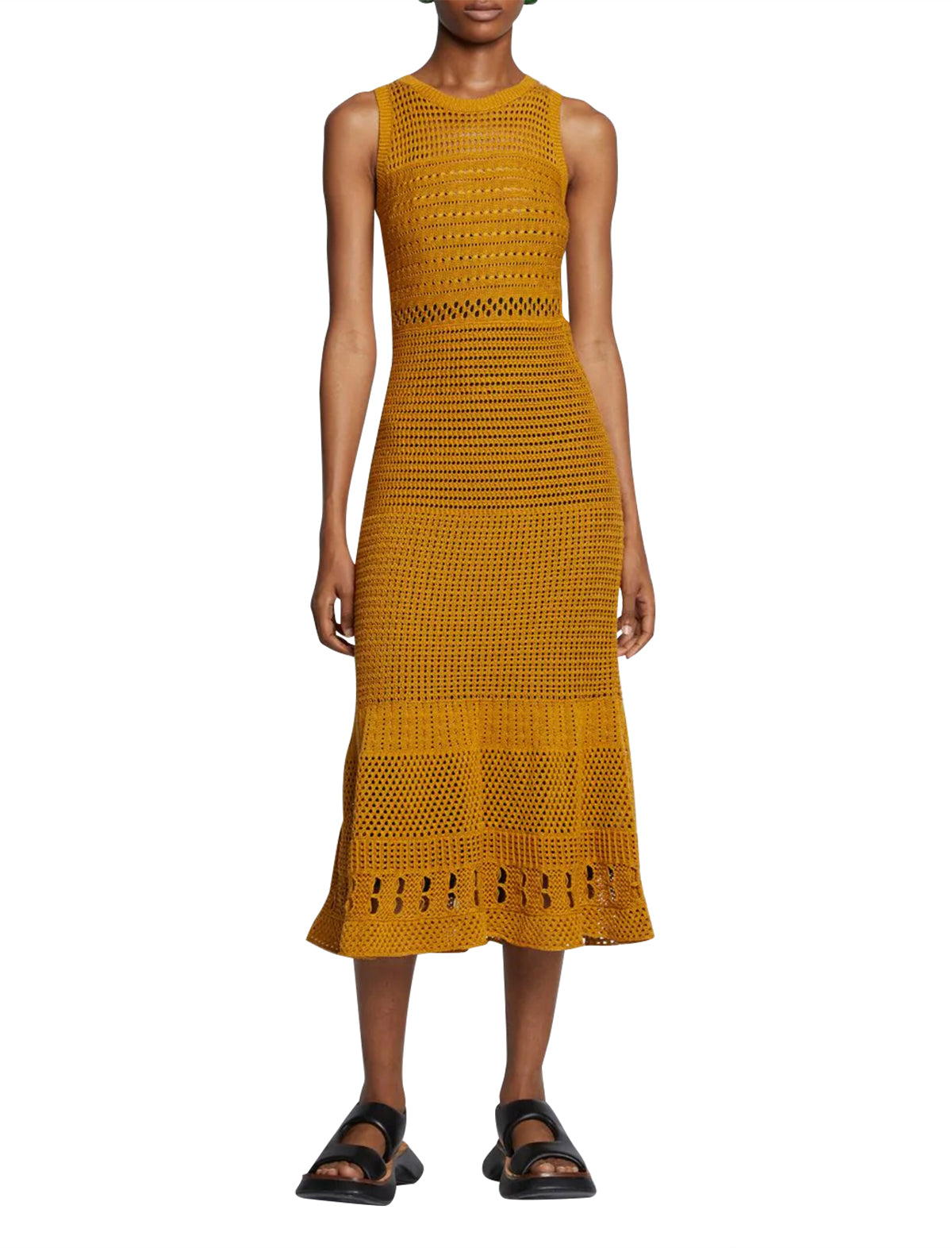 PROENZA SCHOULER WHITE LABEL Silk Cotton Pointelle Sleeveless Dress in Goldenrod