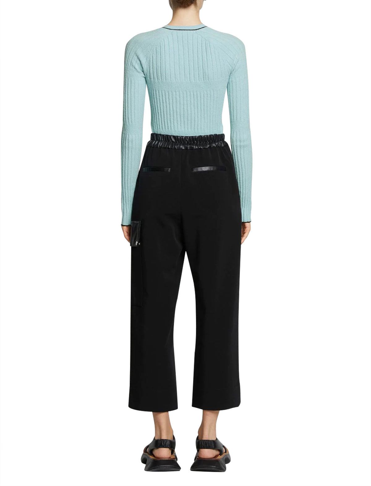 PROENZA SCHOULER WHITE LABEL Fine Boucle Cropped Cardigan in Sky Blue/Black