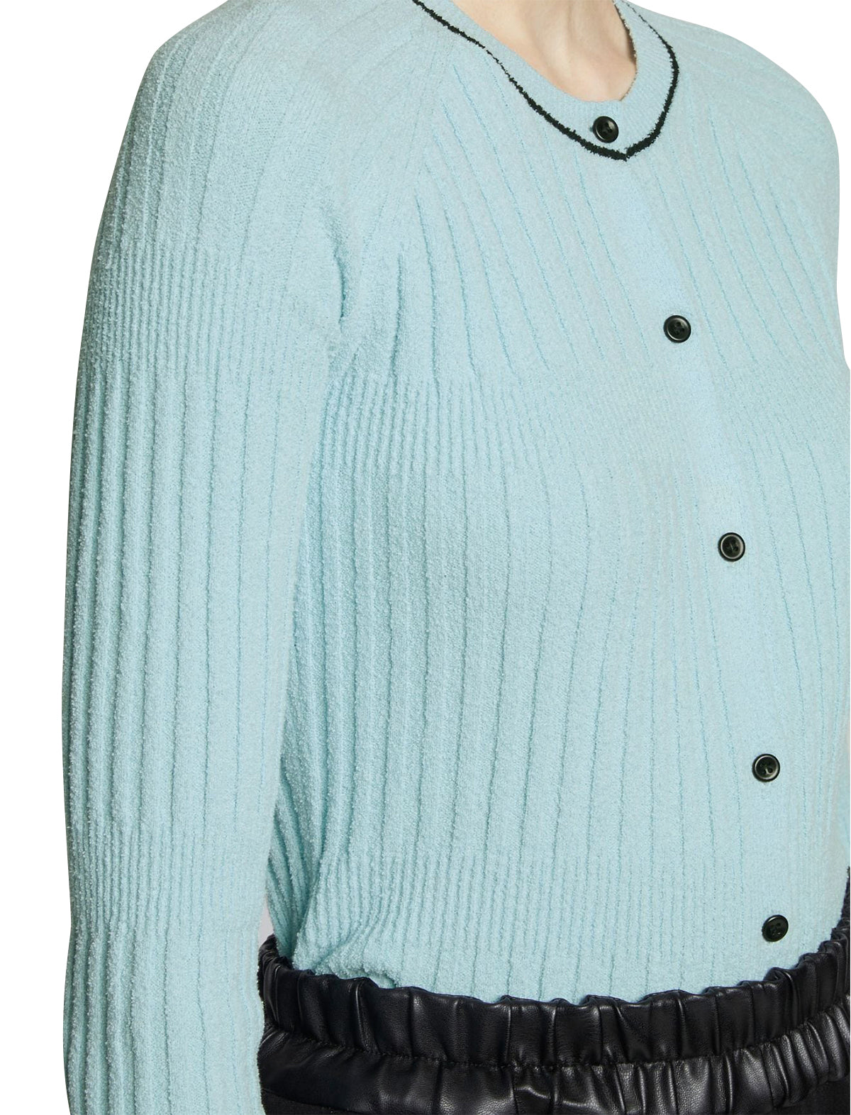 PROENZA SCHOULER WHITE LABEL Fine Boucle Cropped Cardigan in Sky Blue/Black