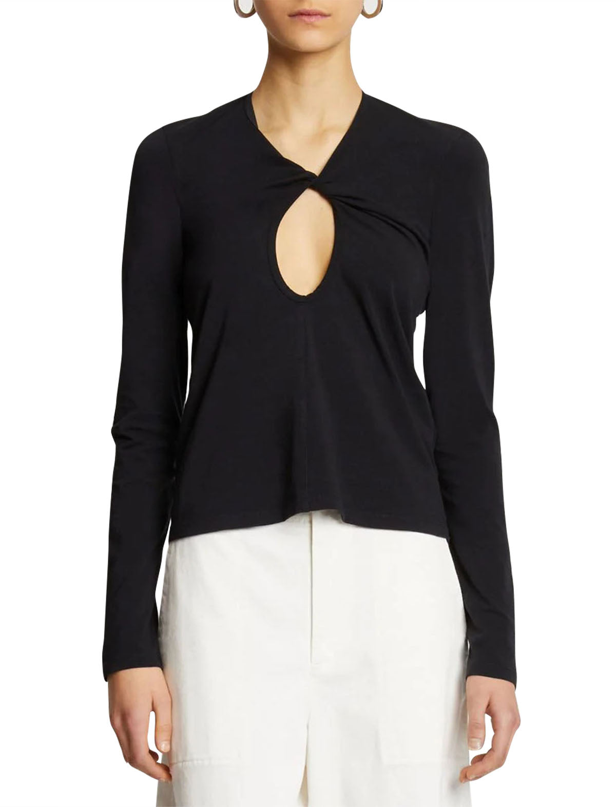 PROENZA SCHOULER WHITE LABEL Long Sleeve Keyhole Top In Black