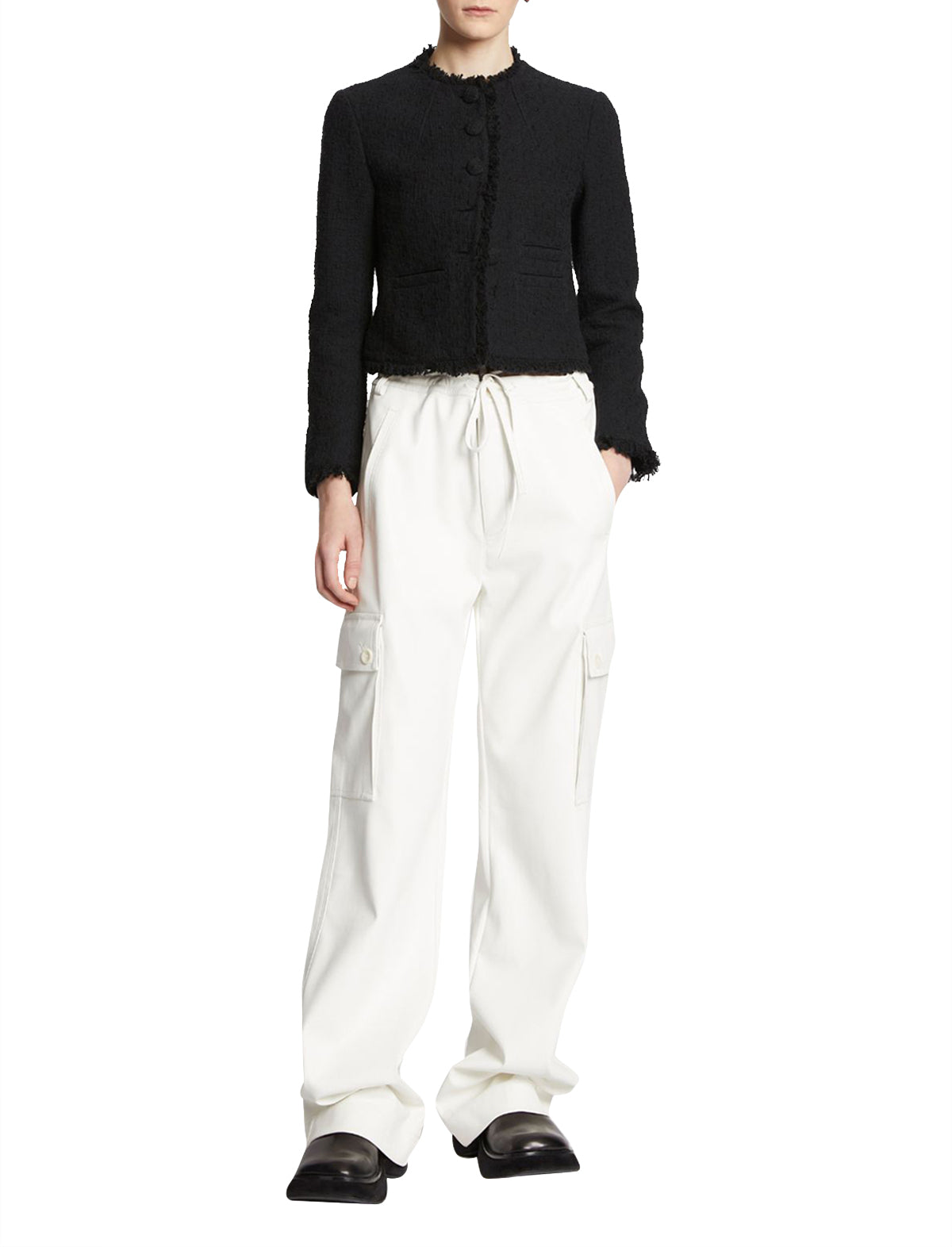 PROENZA SCHOULER WHITE LABEL Cropped Tweed Jacket in Black