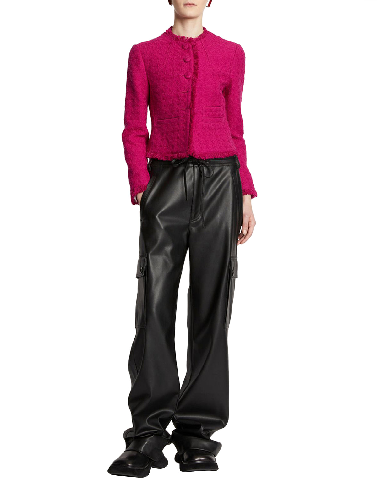 PROENZA SCHOULER WHITE LABEL Cropped Tweed Jacket in Pink