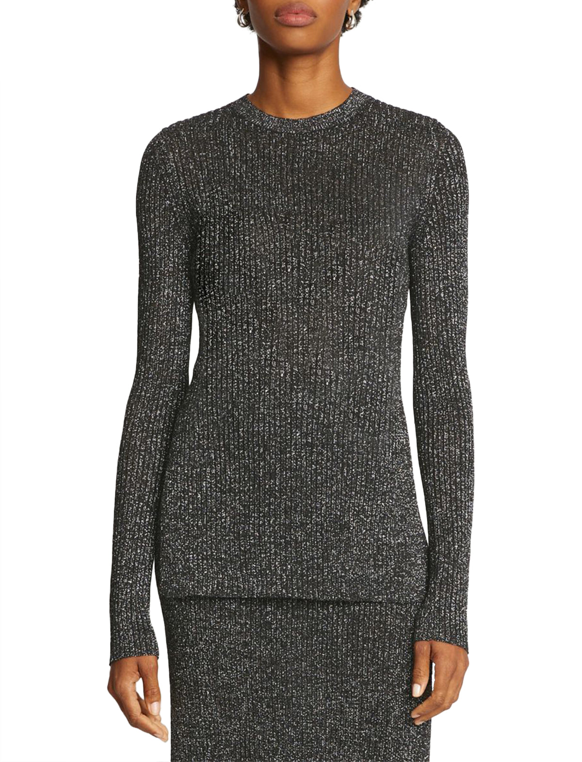 PROENZA SCHOULER WHITE LABEL Lurex Crewneck Sweater in Black/Silver