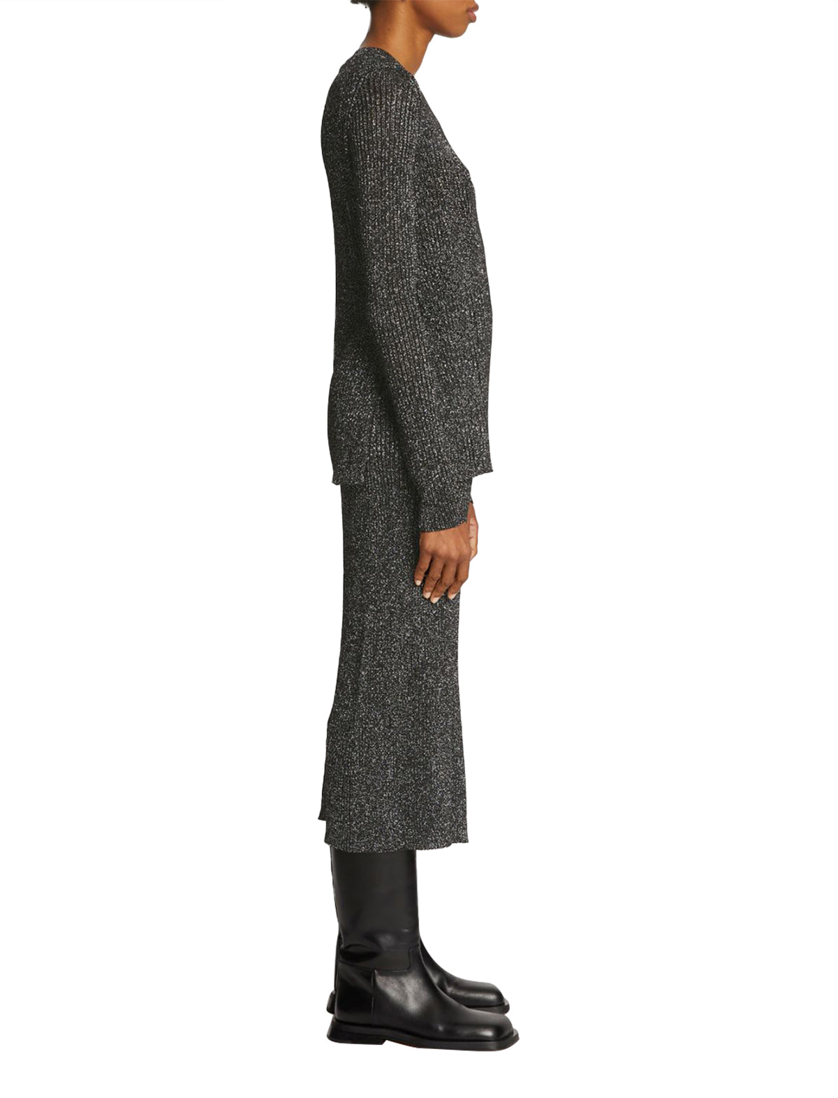 PROENZA SCHOULER WHITE LABEL Lurex Crewneck Sweater in Black/Silver