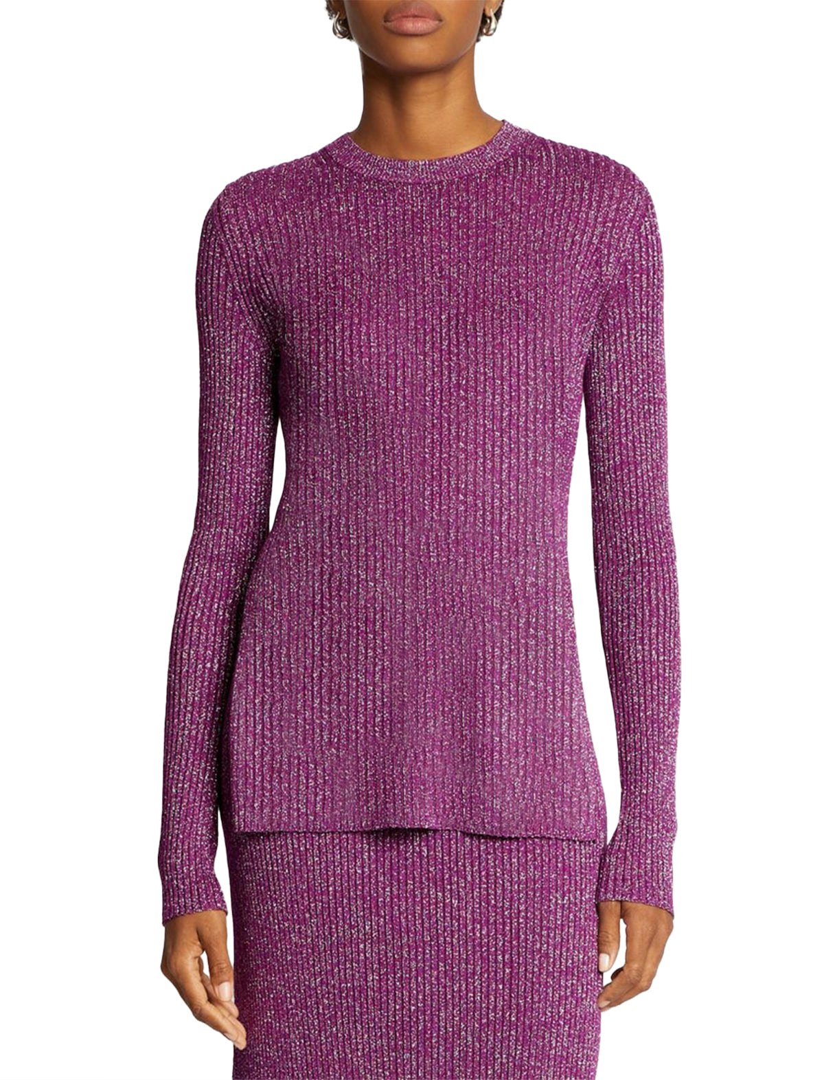 PROENZA SCHOULER WHITE LABEL Lurex Crewneck Sweater in Magenta/Silver