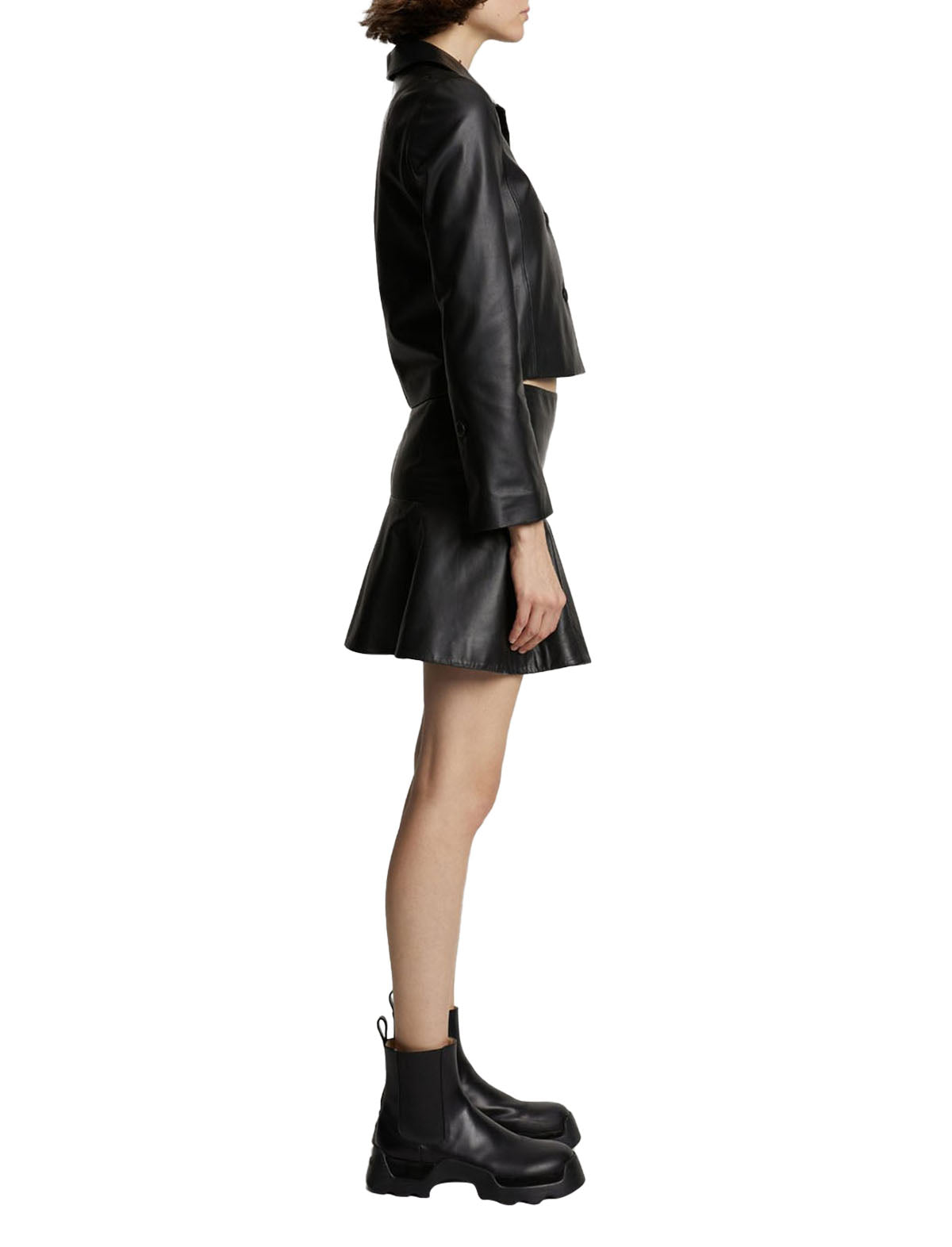 Proenza Schouler White Label Leather Ruffle Mini Skirt In Black
