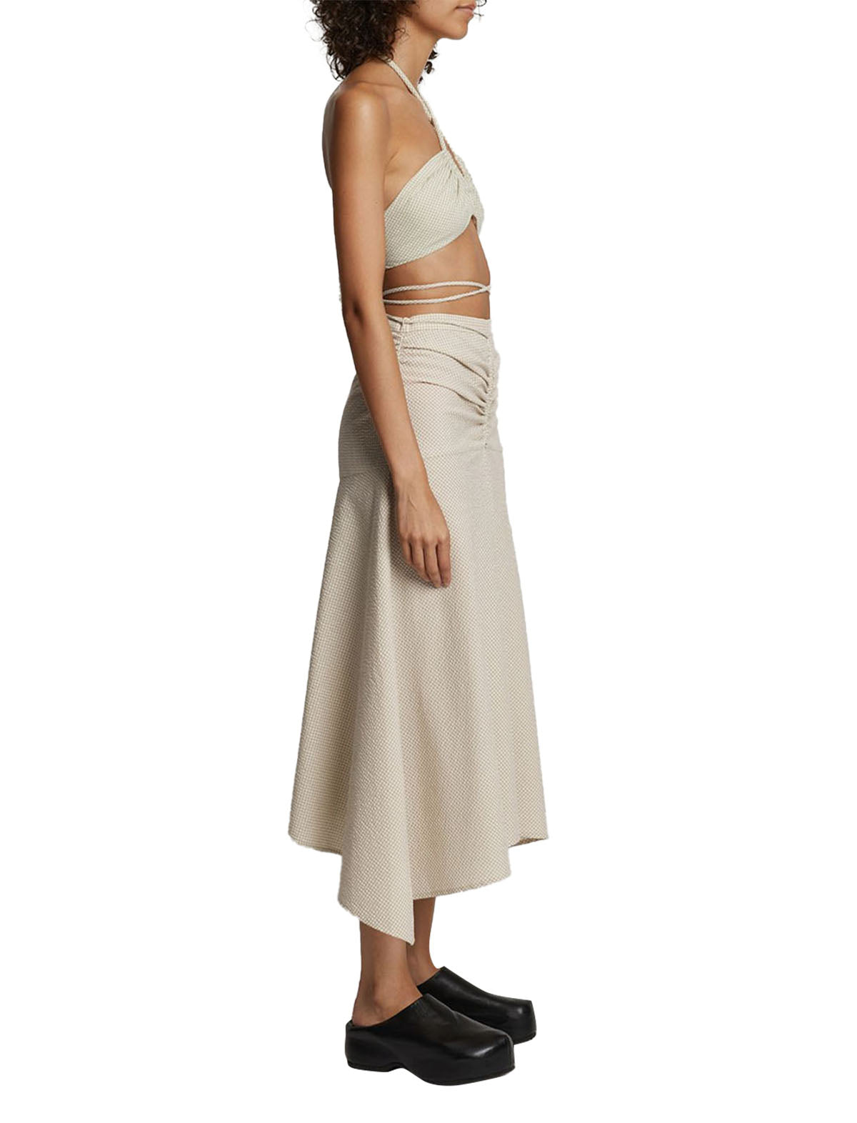 Proenza Schouler White Label Gingham Tie Front Midi Skirt in Buttercream Print