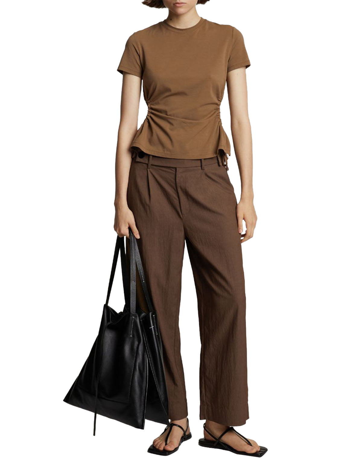 Proenza Schouler White Label Drapey Suiting Wide Leg Pant in Coffee