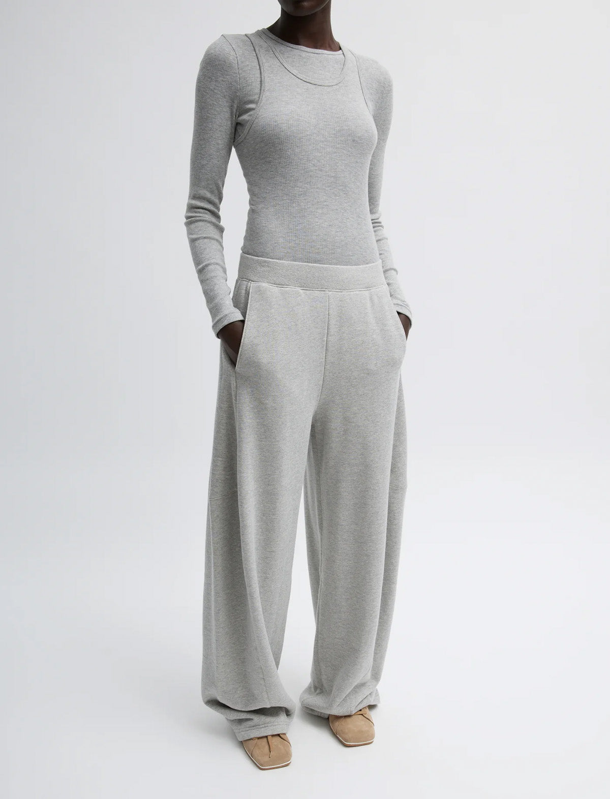 TIBI Winslow Sweatpant in Heather Grey