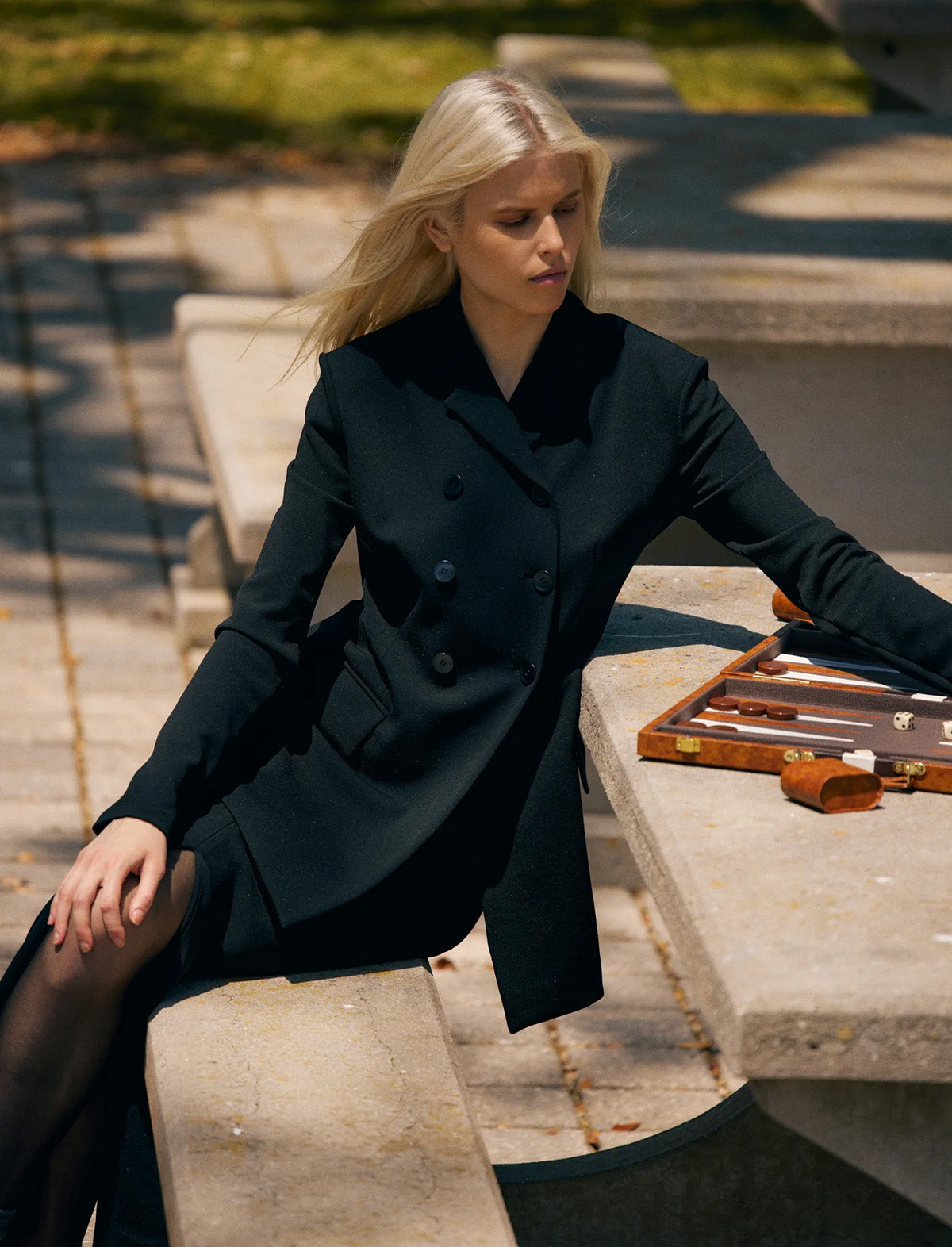 TIBI Wren Crepe Knit Fitted Blazer in Black