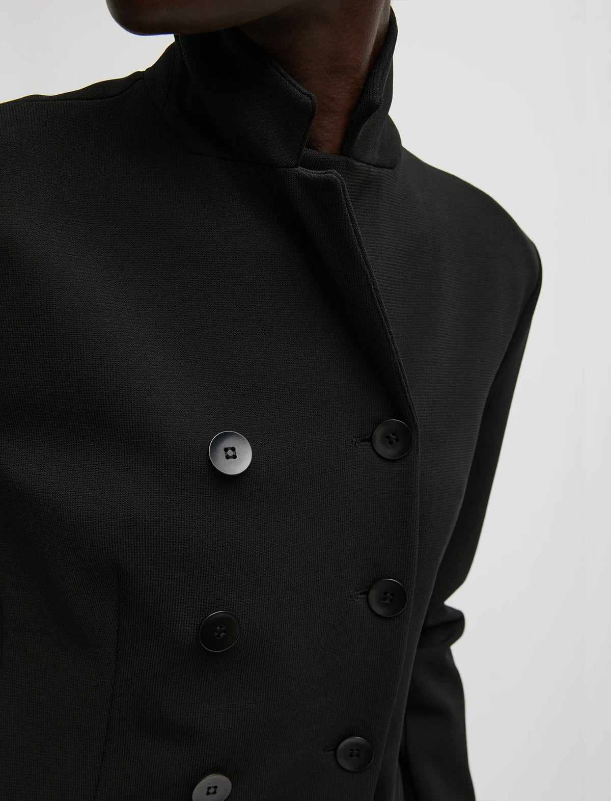 TIBI Wren Crepe Knit Fitted Blazer in Black