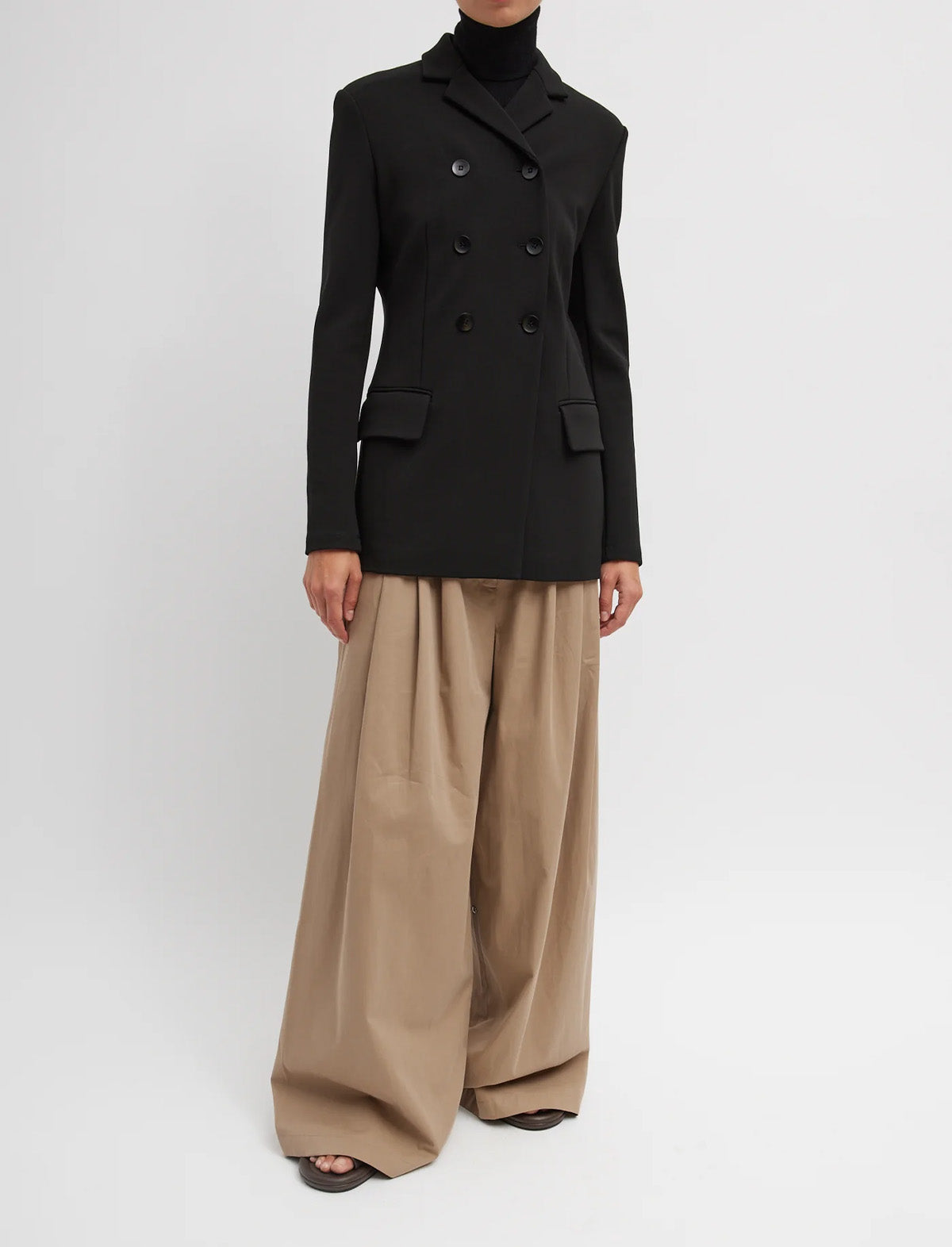 TIBI Wren Crepe Knit Fitted Blazer in Black