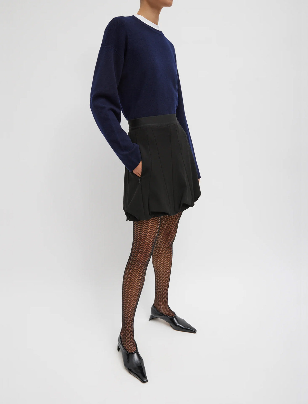 TIBI Wren Crepe Knit Short Tucked Skirt in Black