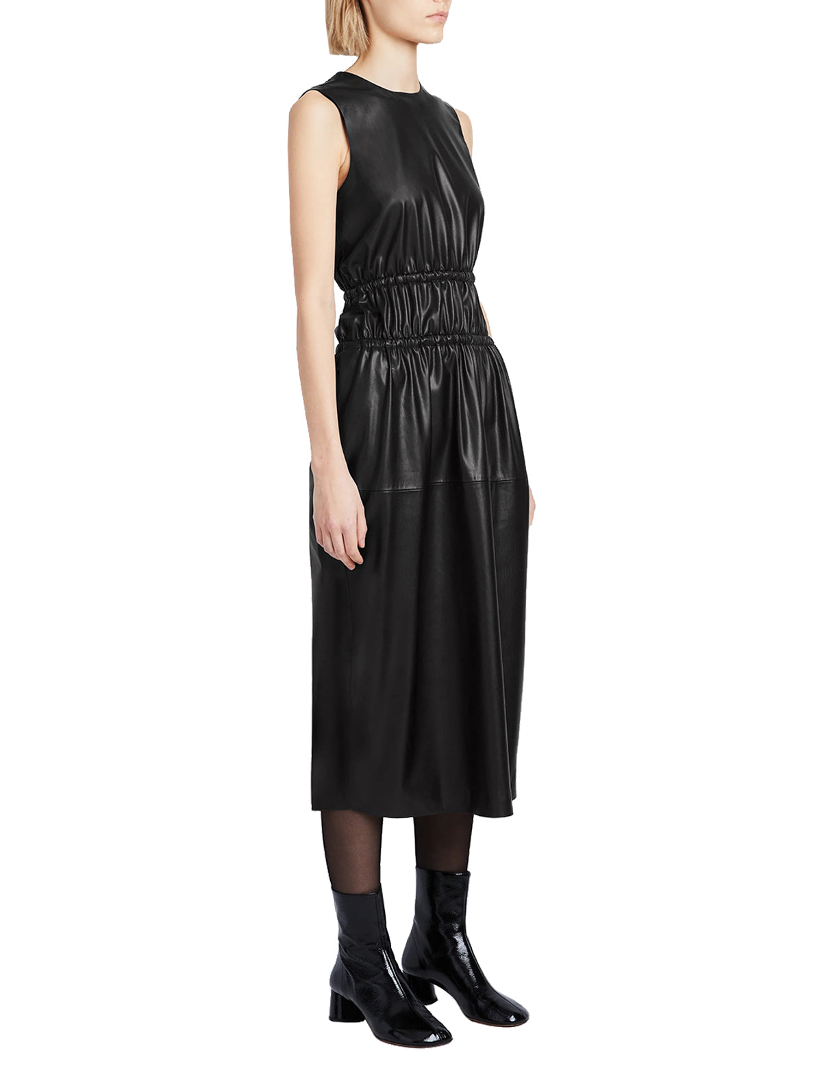 PROENZA SCHOULER WHITE LABEL Faux Leather Drawstring Dress in Black