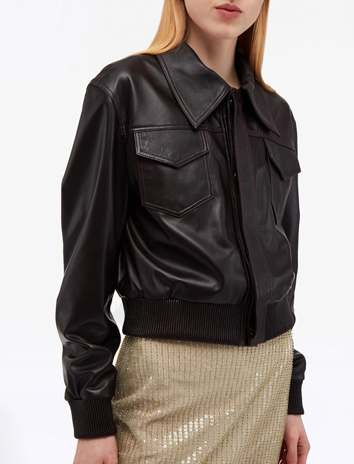 REMAIN Small Leather Jacket in Chocolate Plum