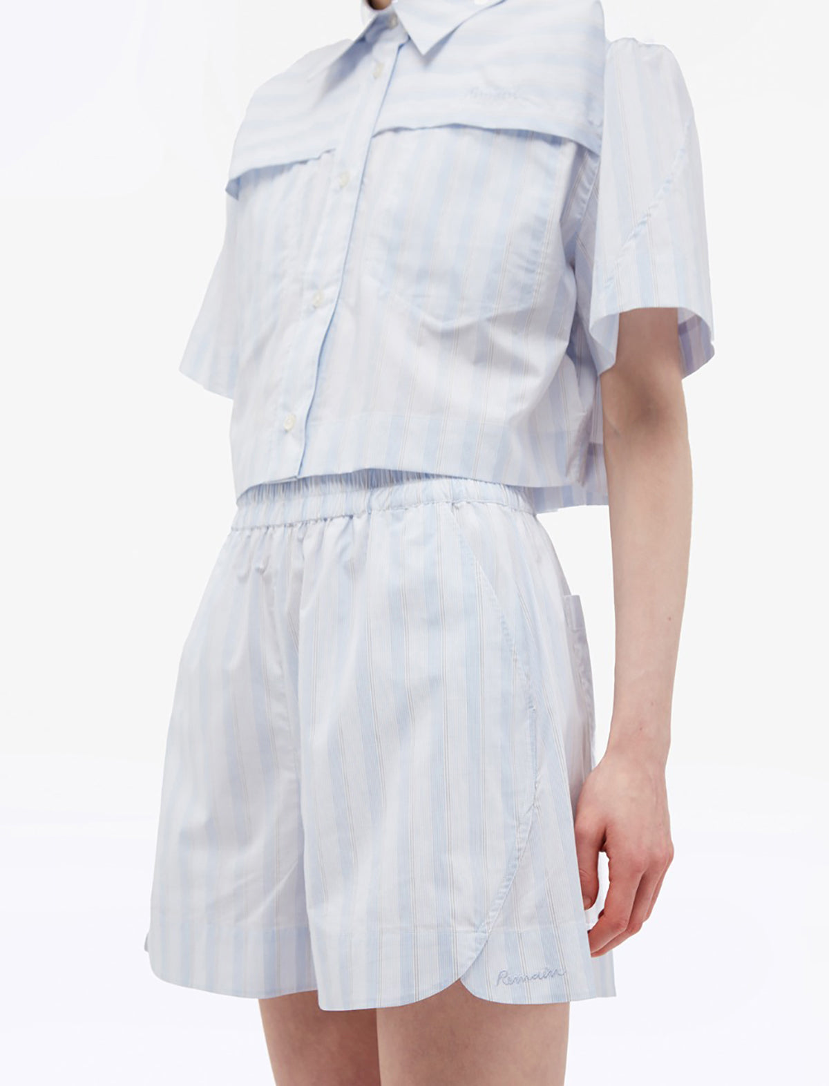 REMAIN Striped Wide Shorts in Grapemist Comb