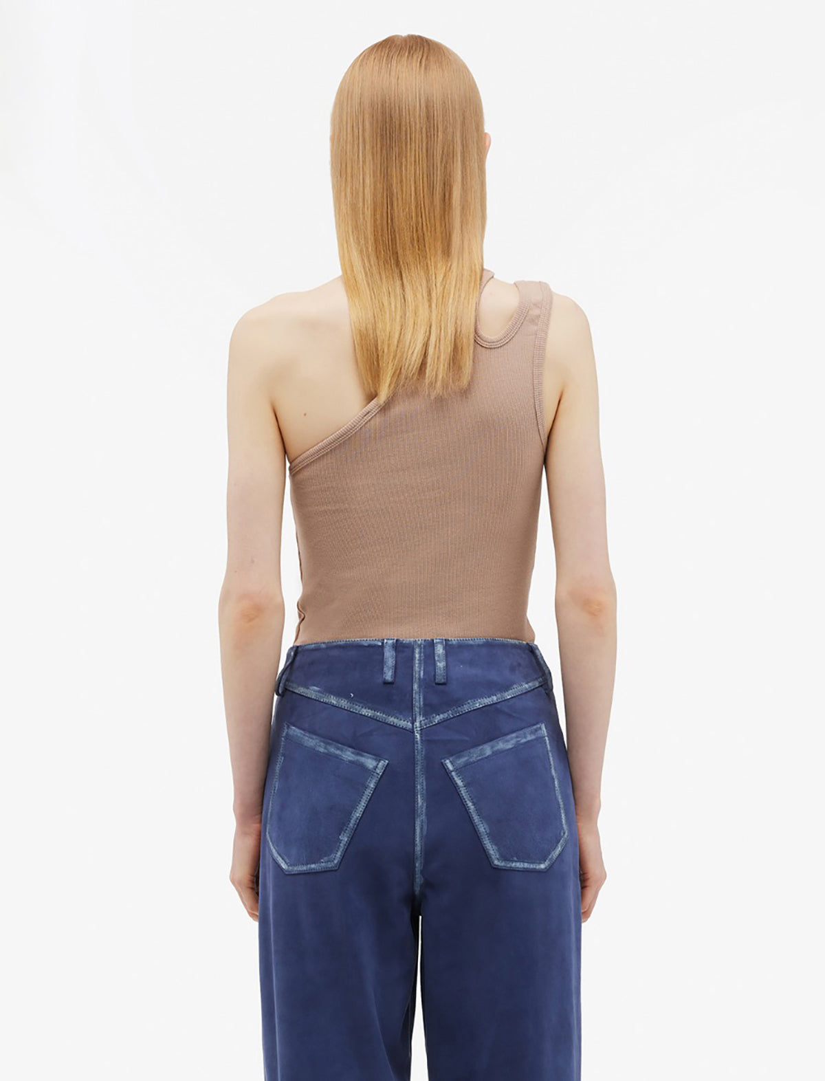REMAIN Jersey One-Shoulder Top in Warm Taupe