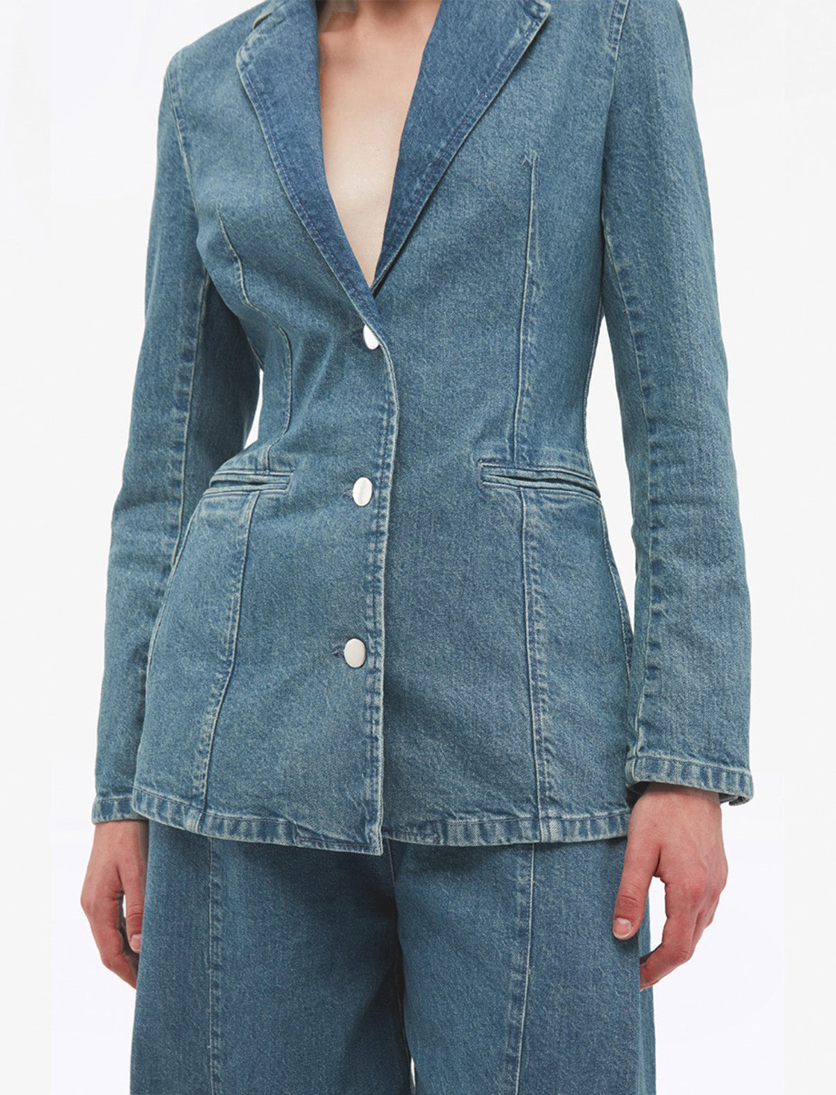 REMAIN Fitted Denim Blazer in Bering Sea