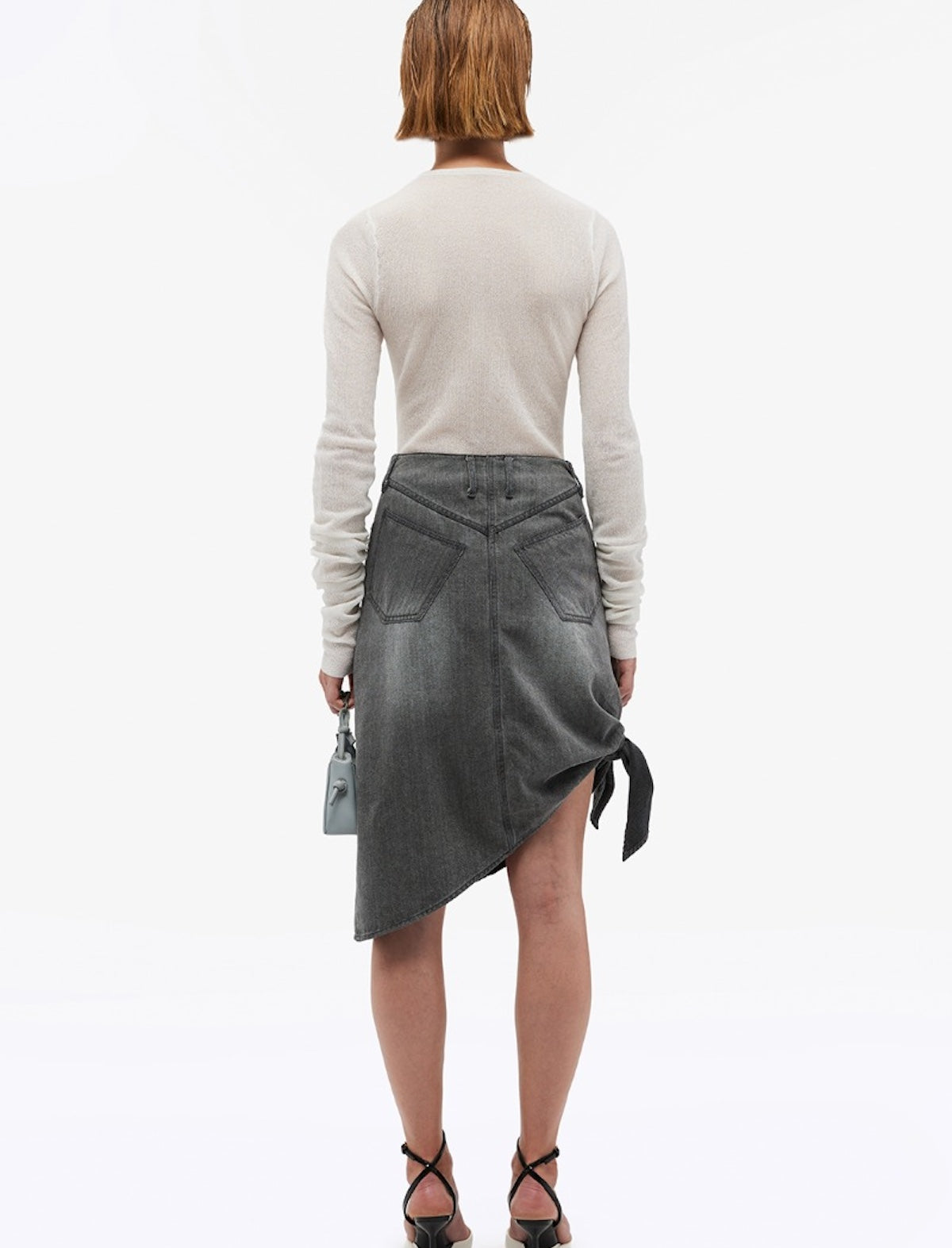 REMAIN Drapy Denim Skirt in Silver Filigree