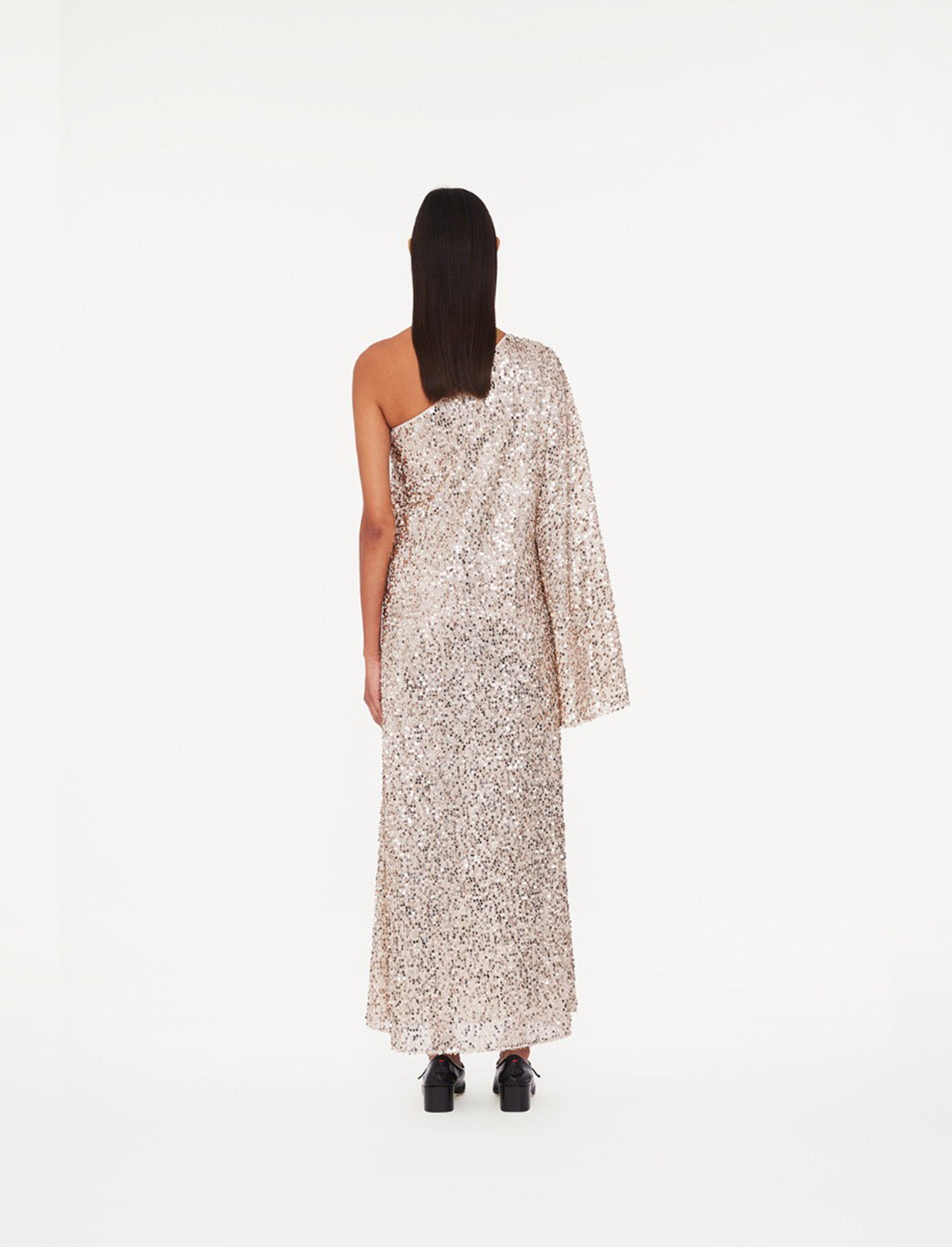 ROTATE Birger Christensen Net Sequins Maxi Dress In Macadamia