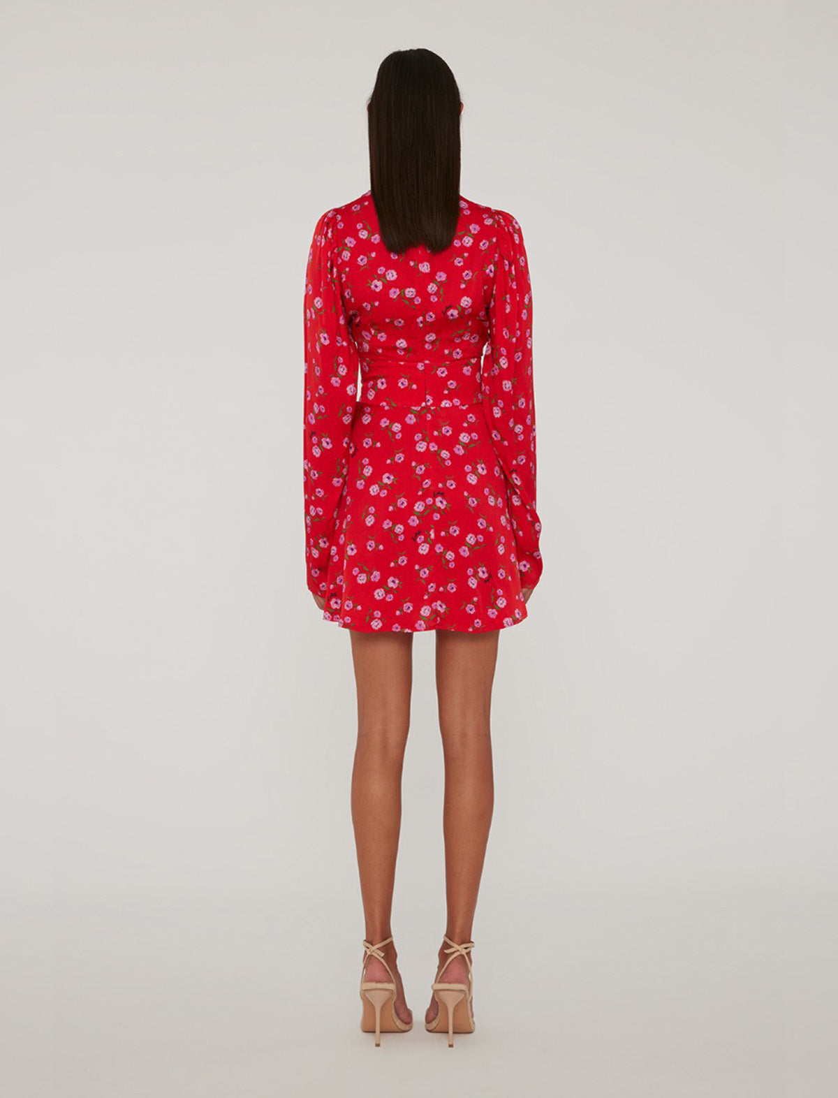 ROTATE Birger Christensen Printed V-Neck Mini Dress In Wildeve Risk Red Print