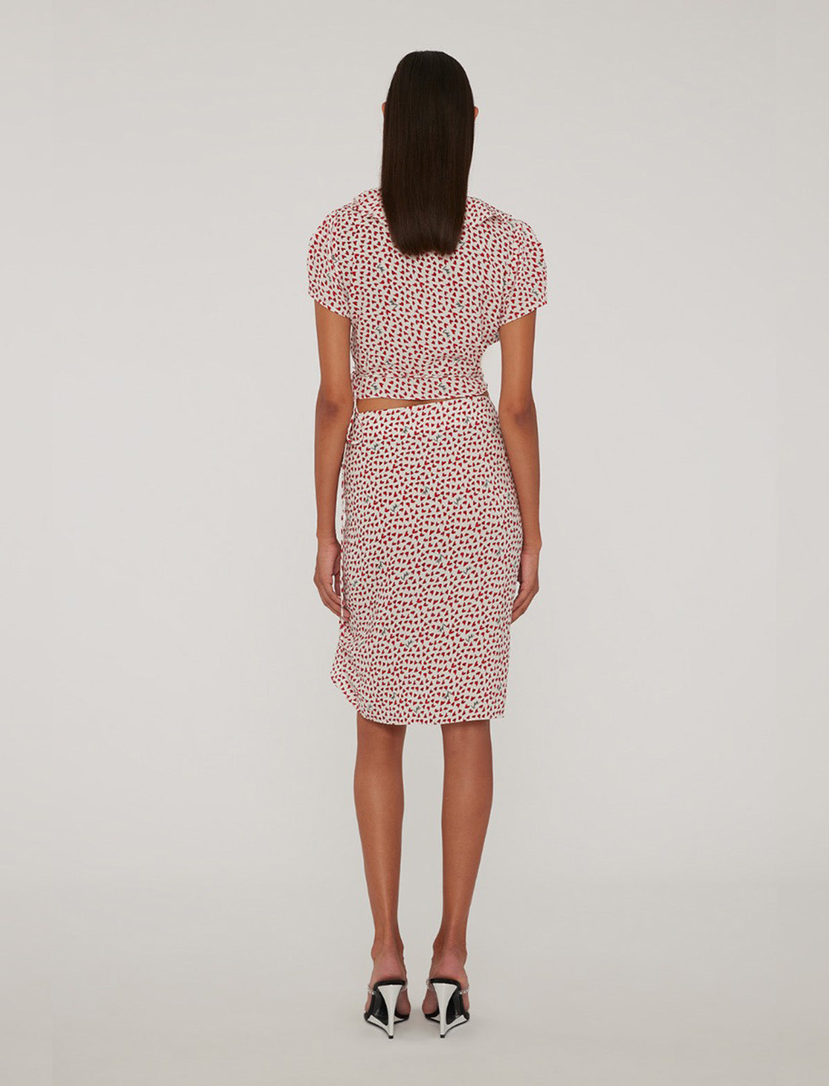 ROTATE Birger Christensen Printed Mini Ruffle Skirt In Happy Hearts