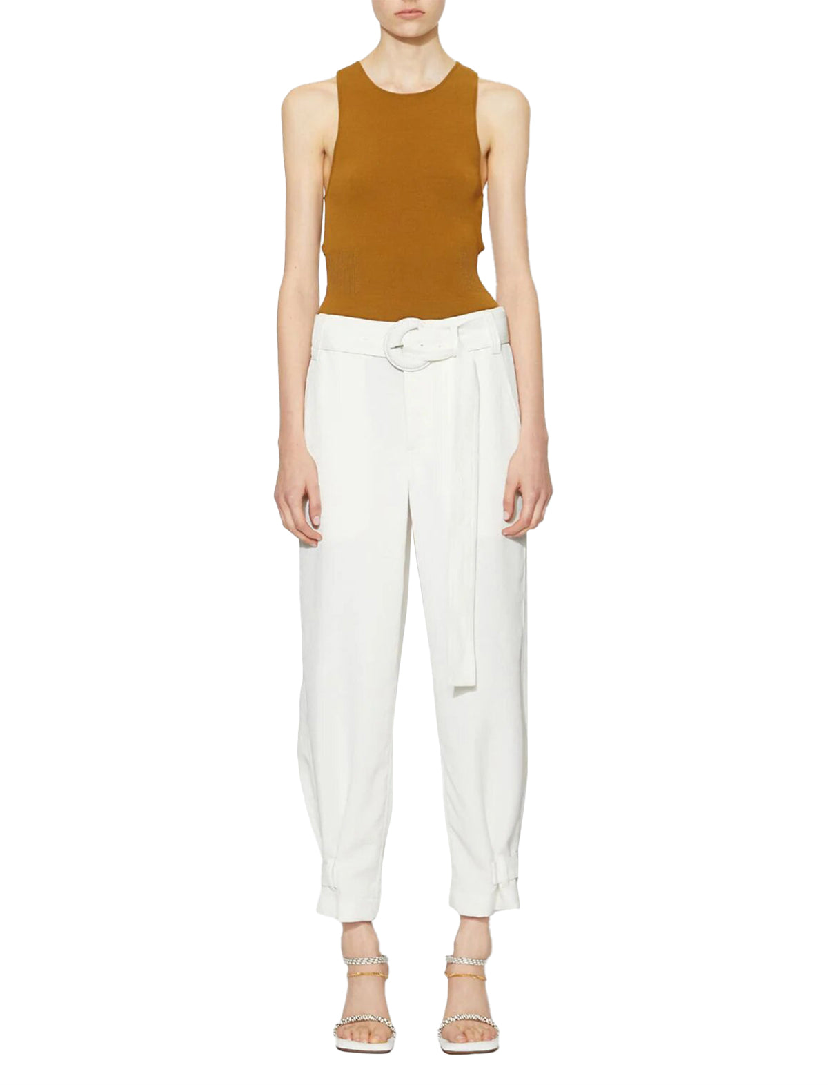 PROENZA SCHOULER WHITE LABEL Rumpled Piqué Belted Pants in Black