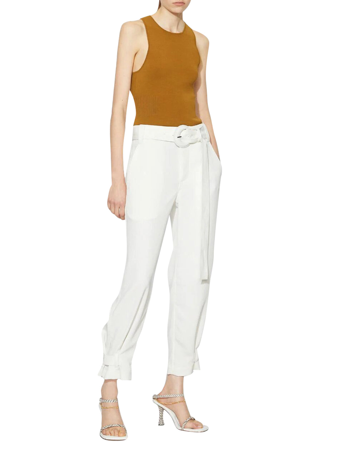 PROENZA SCHOULER WHITE LABEL Rumpled Piqué Belted Pants in Black