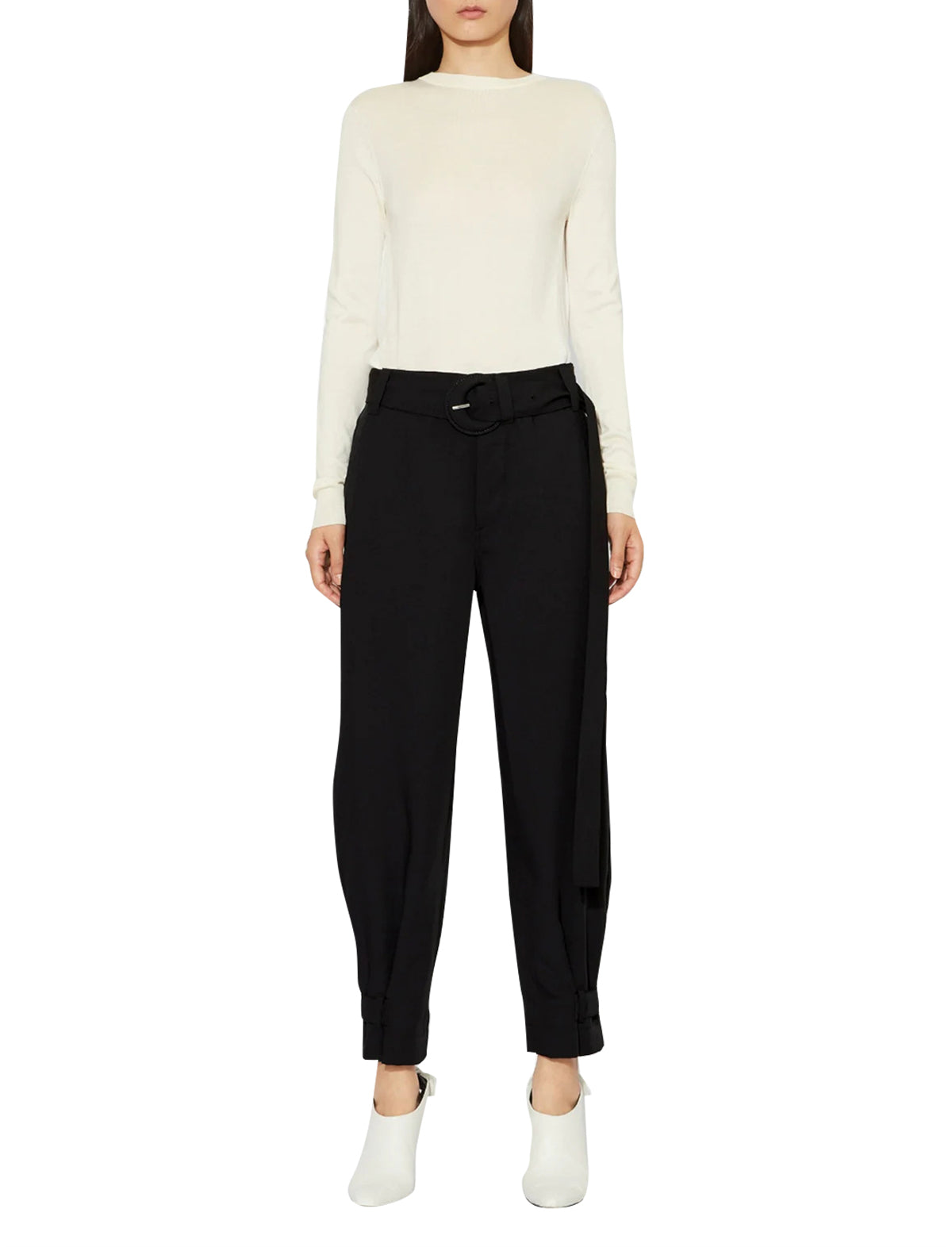 PROENZA SCHOULER WHITE LABEL Rumpled Piqué Belted Pants in Black