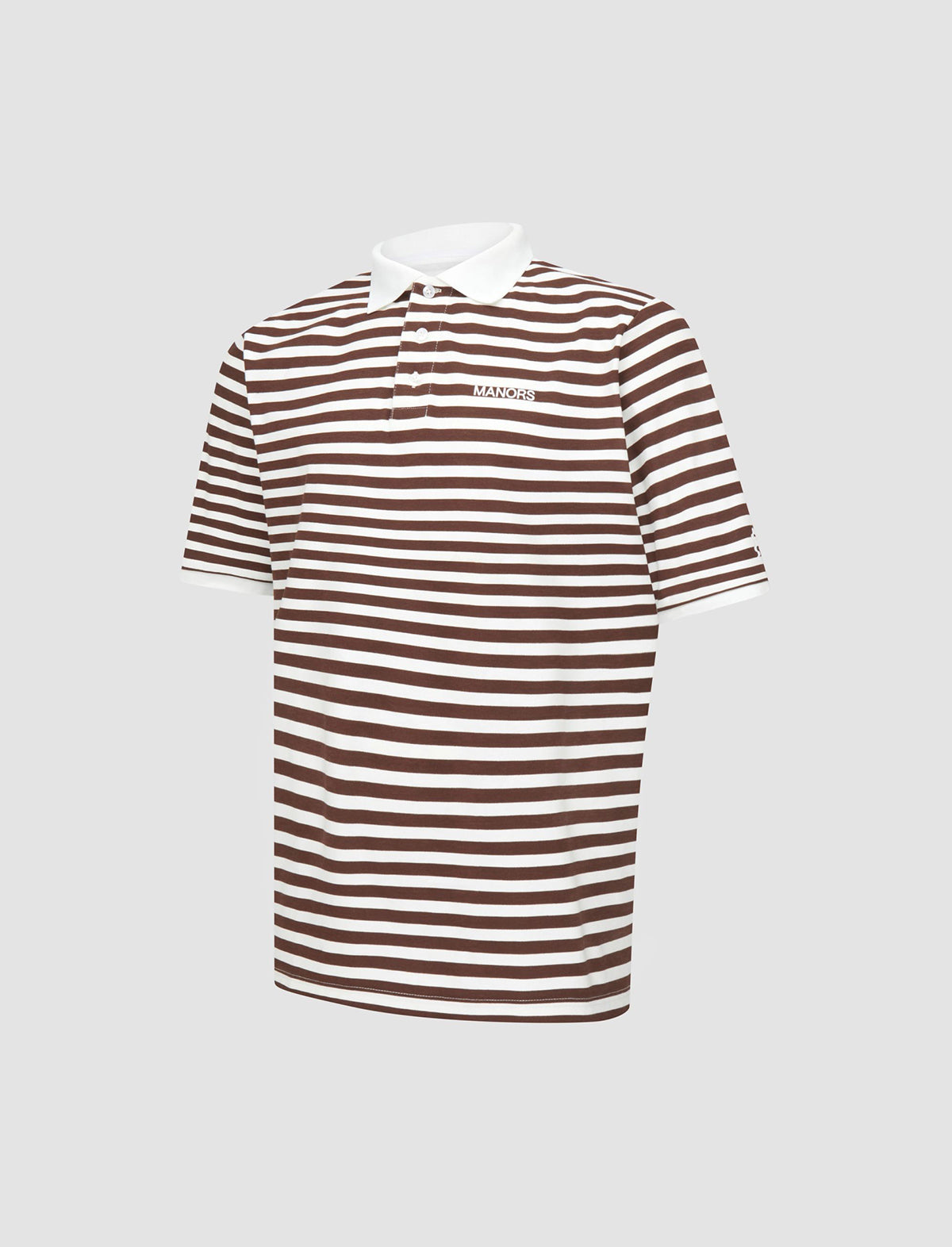 MANORS GOLF Striped Pique Polo in Cream / Brown