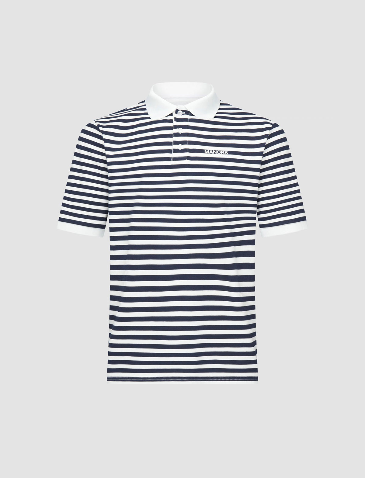 MANORS GOLF Striped Pique Polo in Cream / Navy