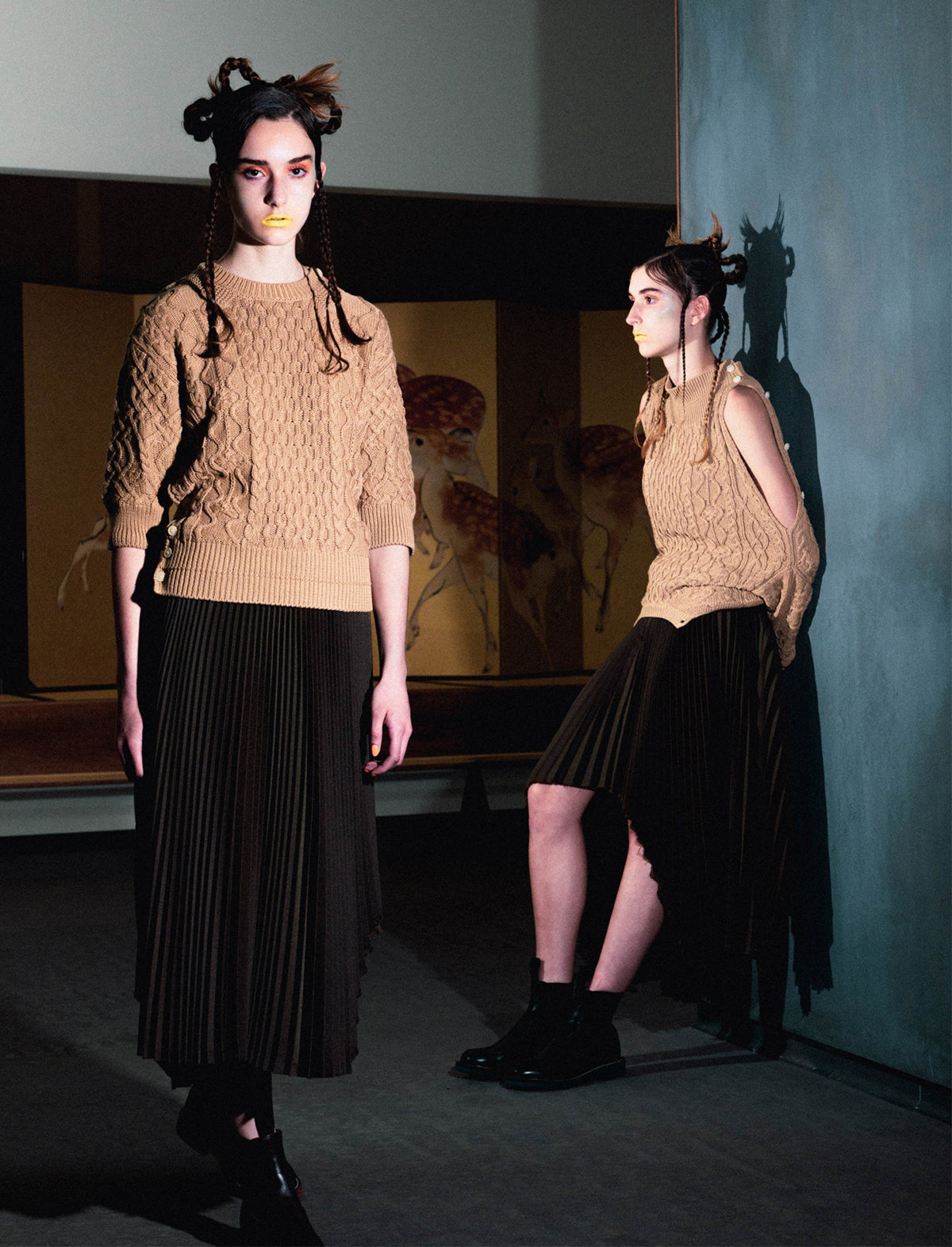 BEAUTIFUL PEOPLE Asymmetrical Gabardine Pleated Skirt in Black
