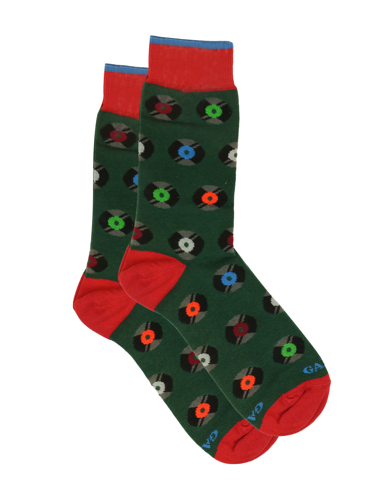 Gallo Socks in Loden Green w/ Multi-Coloured Disc Print