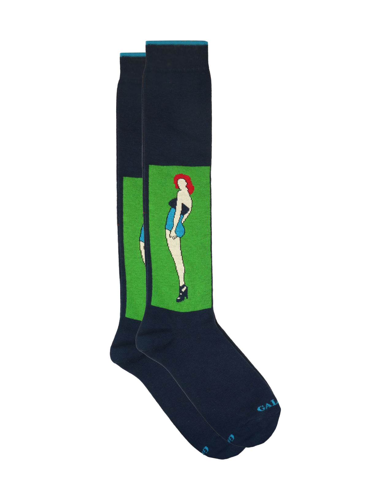 Gallo Long Socks w/ Green Abstract Character Print