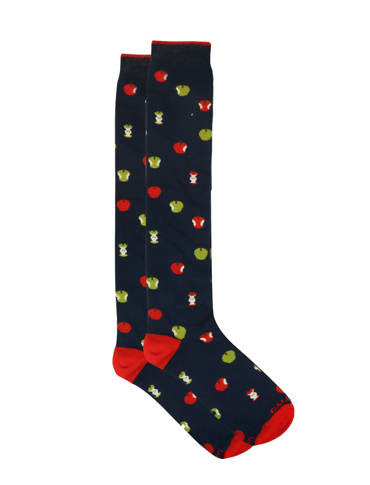 Gallo Long Socks in Navy w/ Apples Print