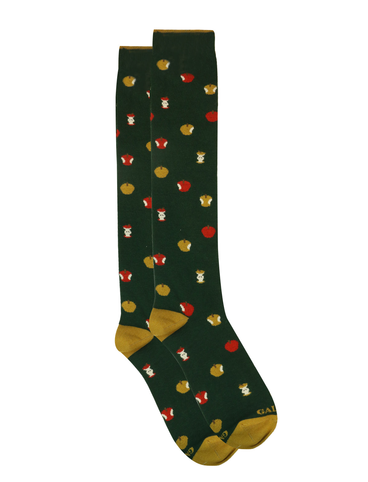 Gallo Long Socks in Forest Green w/ Apples Print
