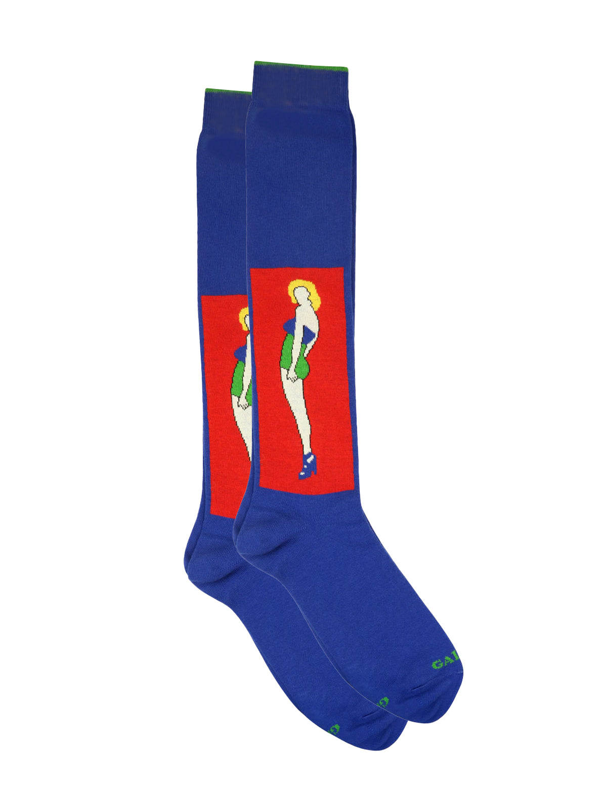 Gallo Long Socks in Cobalt Blue w/ Abstract Character Print