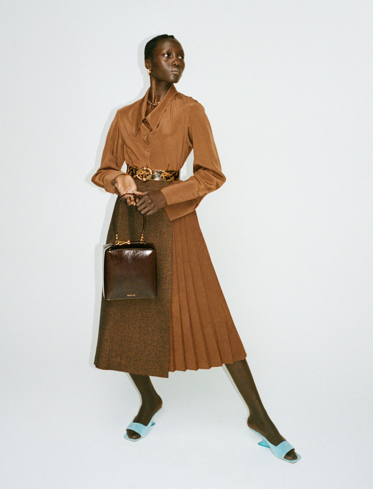 REJINA PYO Romola Asymmetrical Shirt in Brown