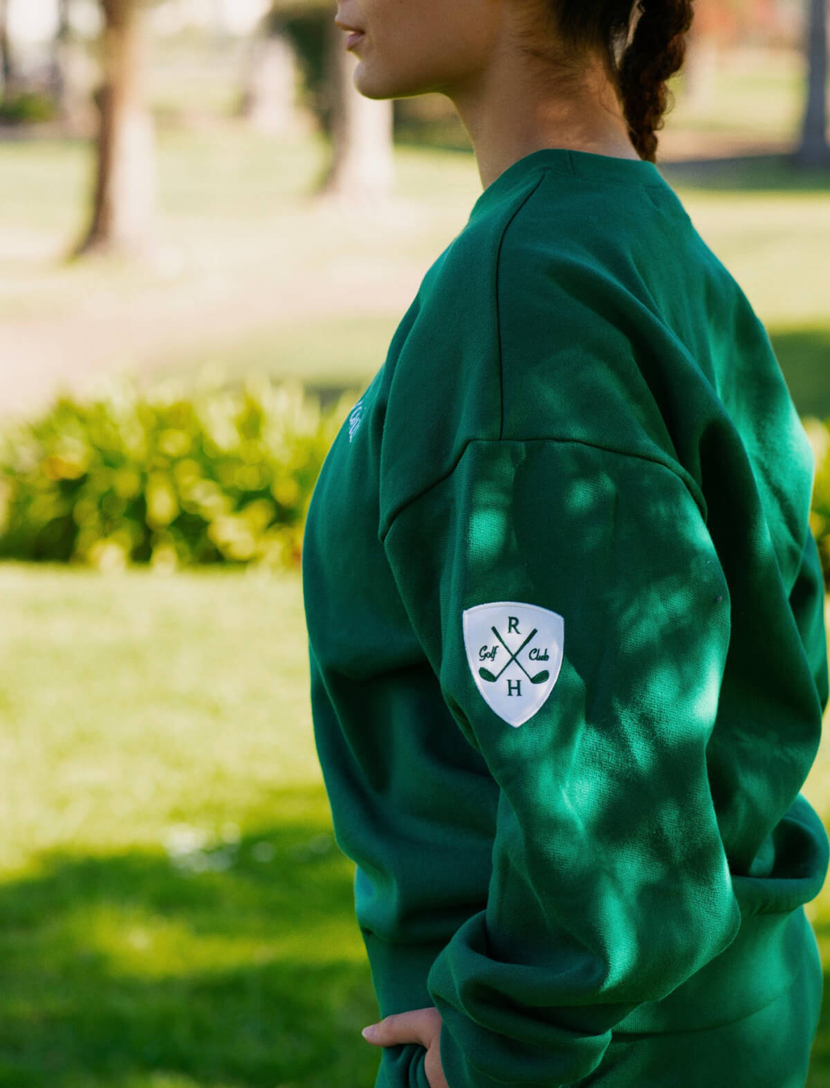 RECREATIONAL HABITS Augusta Golf Crewneck Sweater in Emerald Green