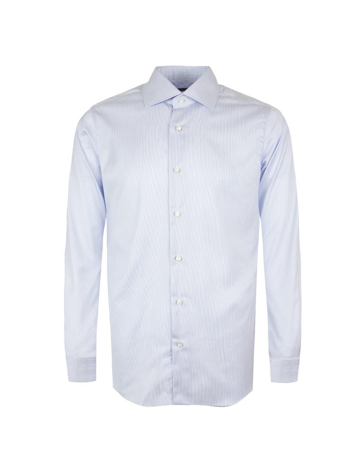 BARBA Journey Wrinkle-Resistant Shirt in White/Light Blue Stripes | CLOSET Singapore