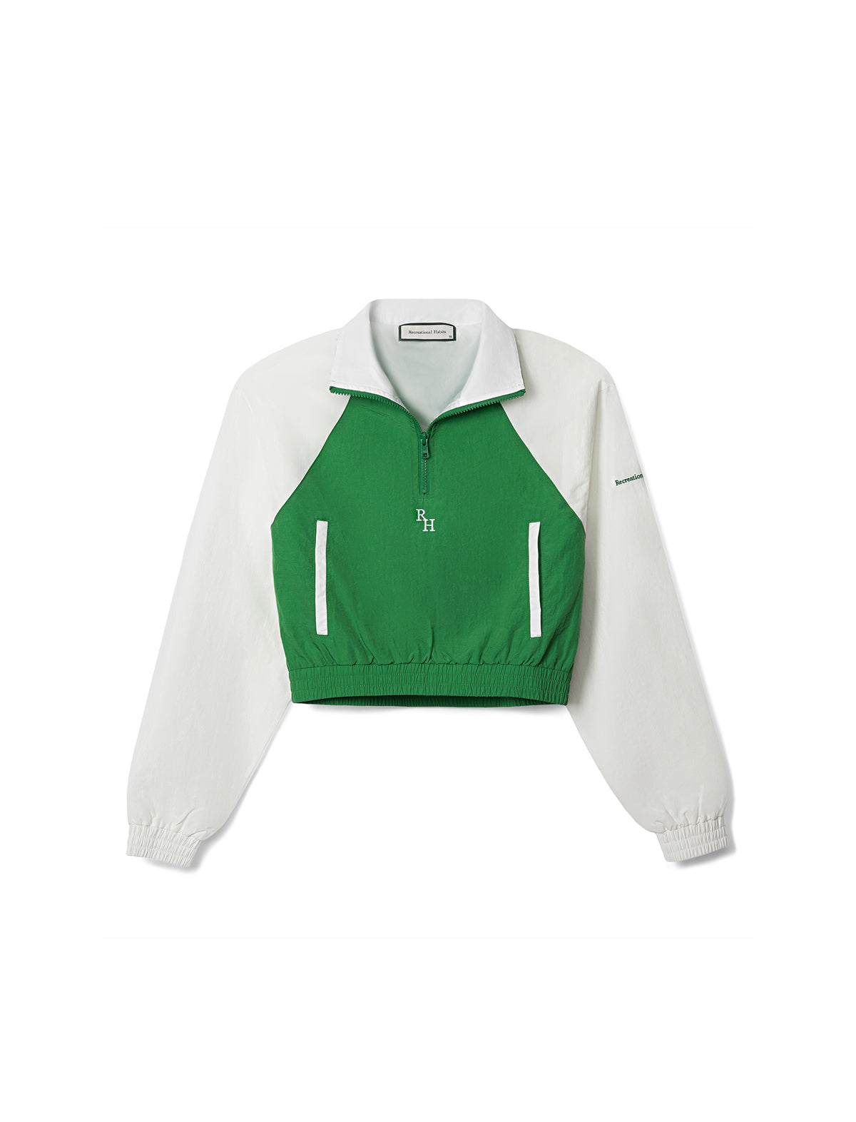 RECREATIONAL HABITS Billie Quarter Zip Jacket in White/Green