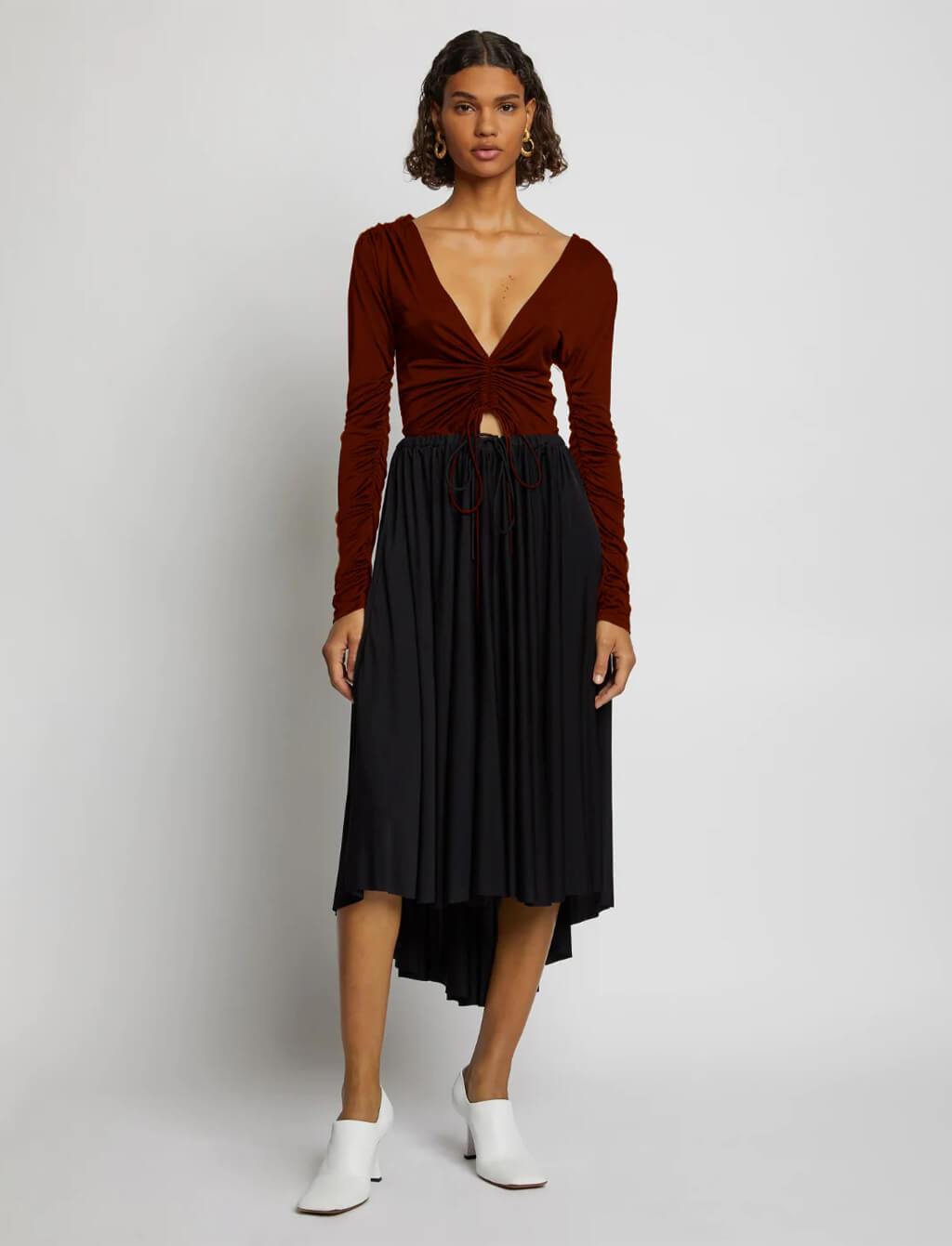 PROENZA SCHOULER WHITE LABEL Satin Jersey Pleated Skirt in Black | CLOSET Singapore