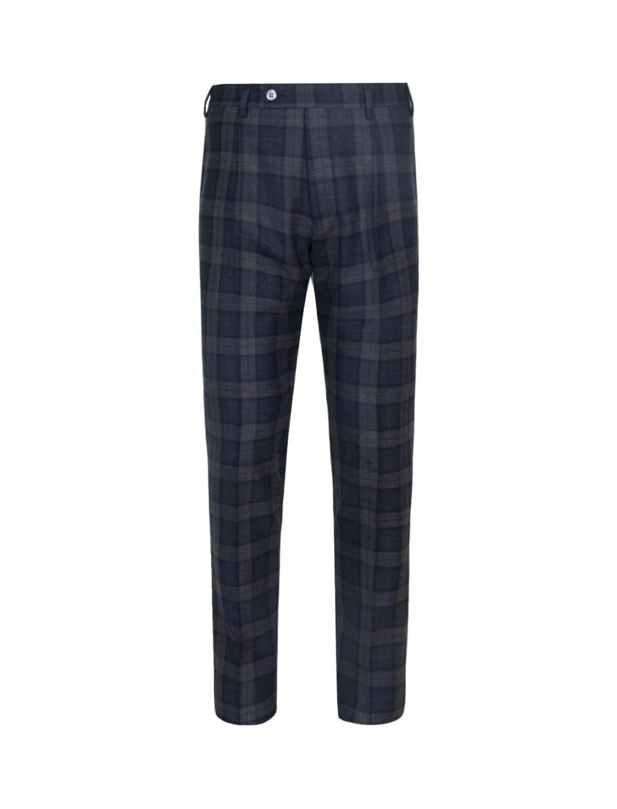 GABRIELE PASINI 2-Piece Lana Wool Suit in Navy and Grey Plaid | CLOSET Singapore